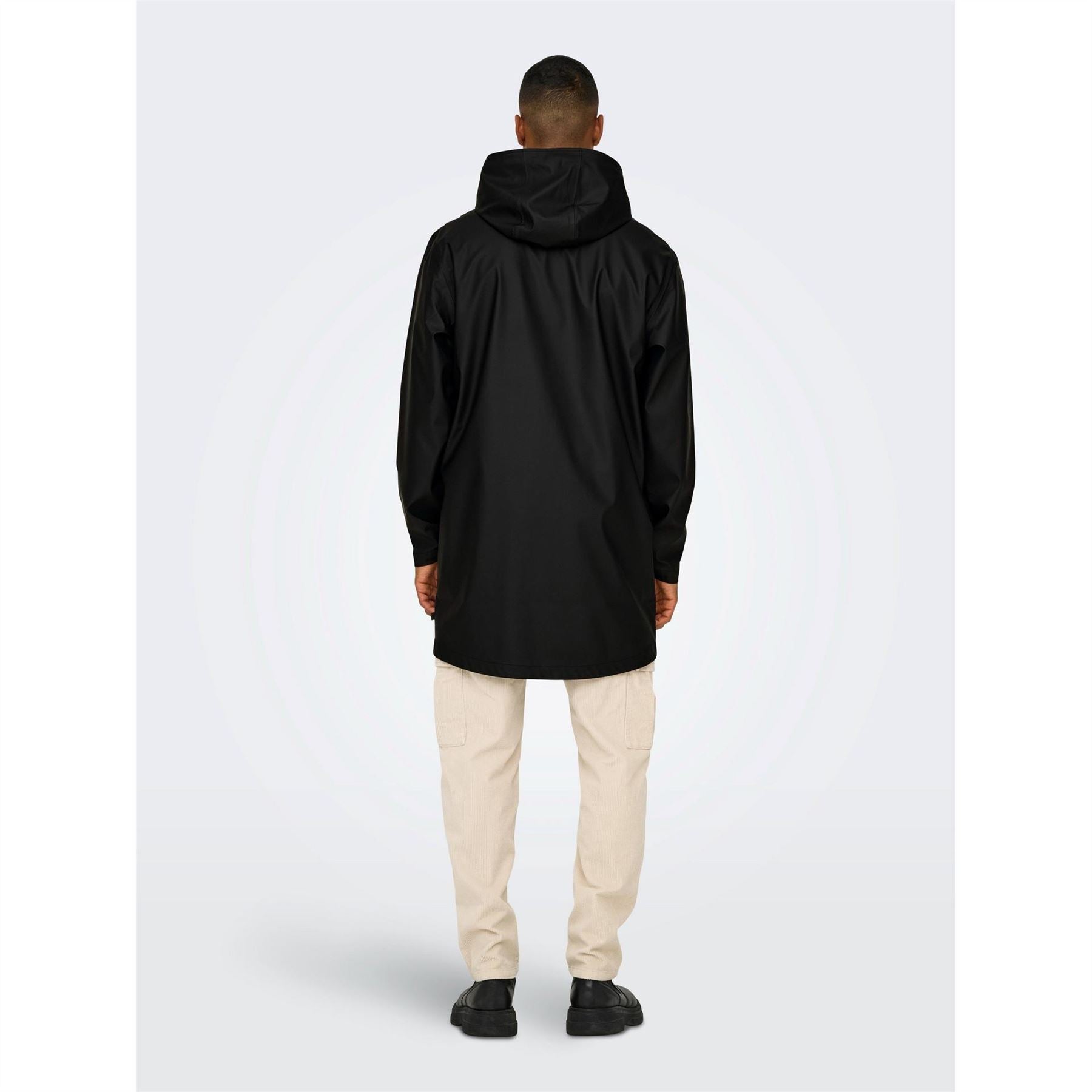 Only Solid Patterned Hooded Snap Button Rain Coat