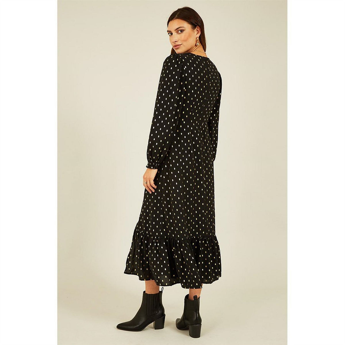 Yumi Foil Print Long Sleeve Midi Dress