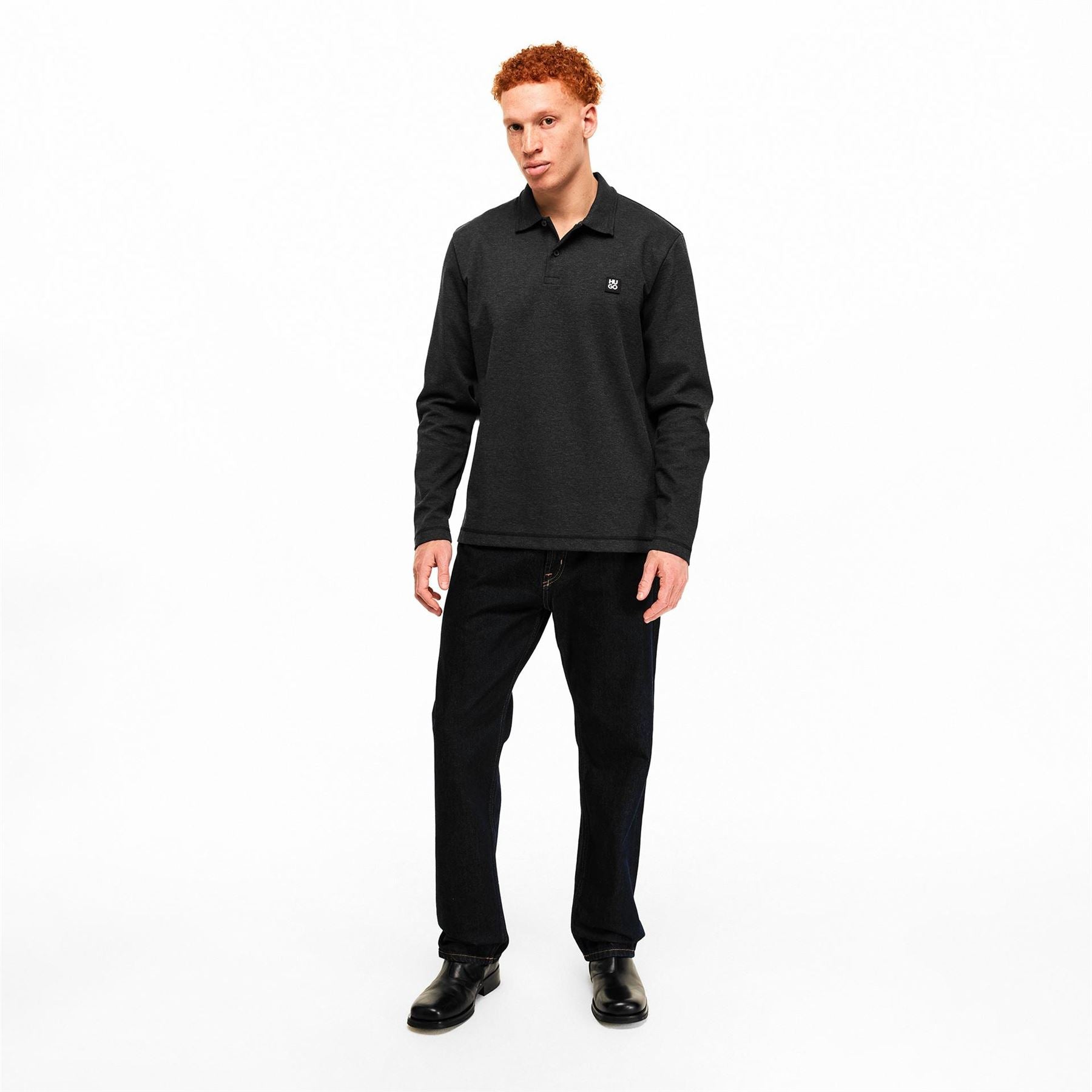 Hugo Dinote Red Long Sleeve Polo Shirt