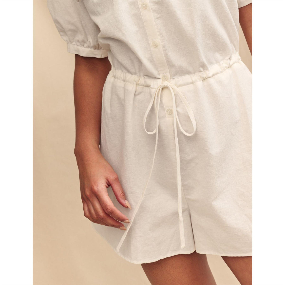 Nobodys Child Drawstring Short Puff Sleeve Solid Patterned Playsuit