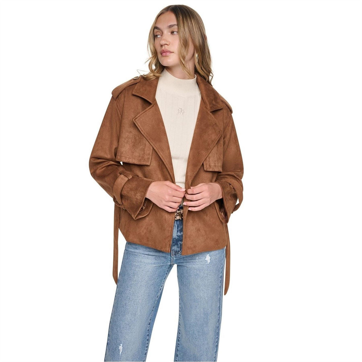 DKNY Faux Suede Short Trench