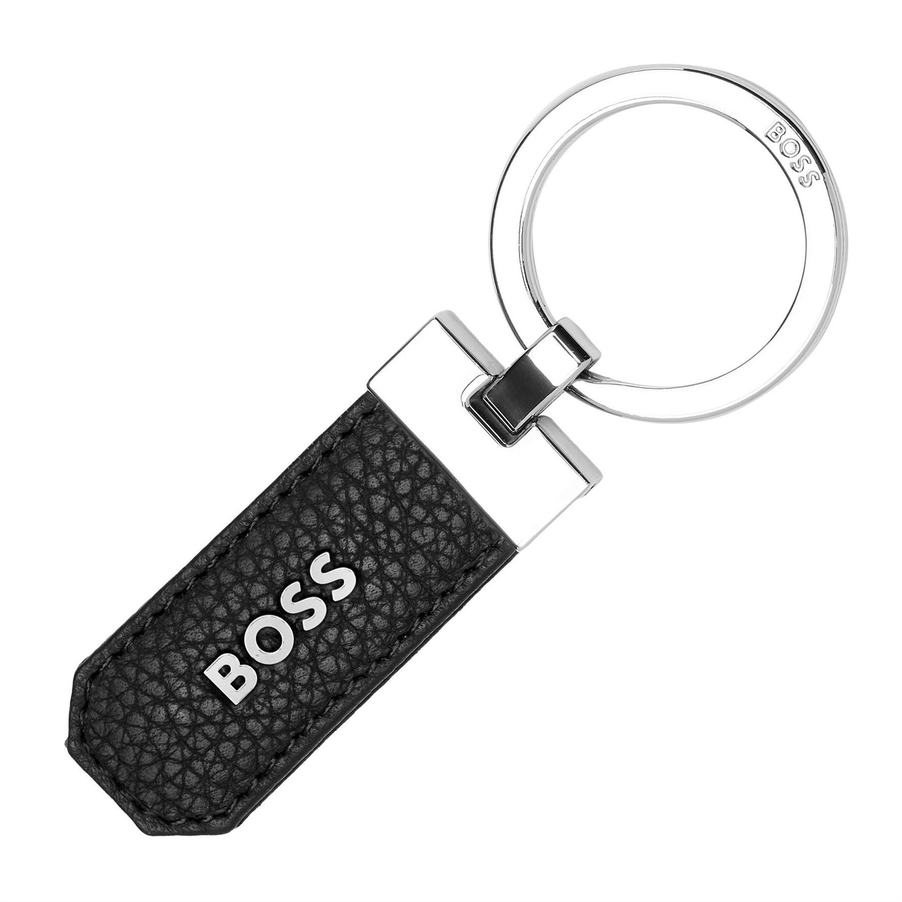Boss Classic Grained Black Top Grain Leather Keyring