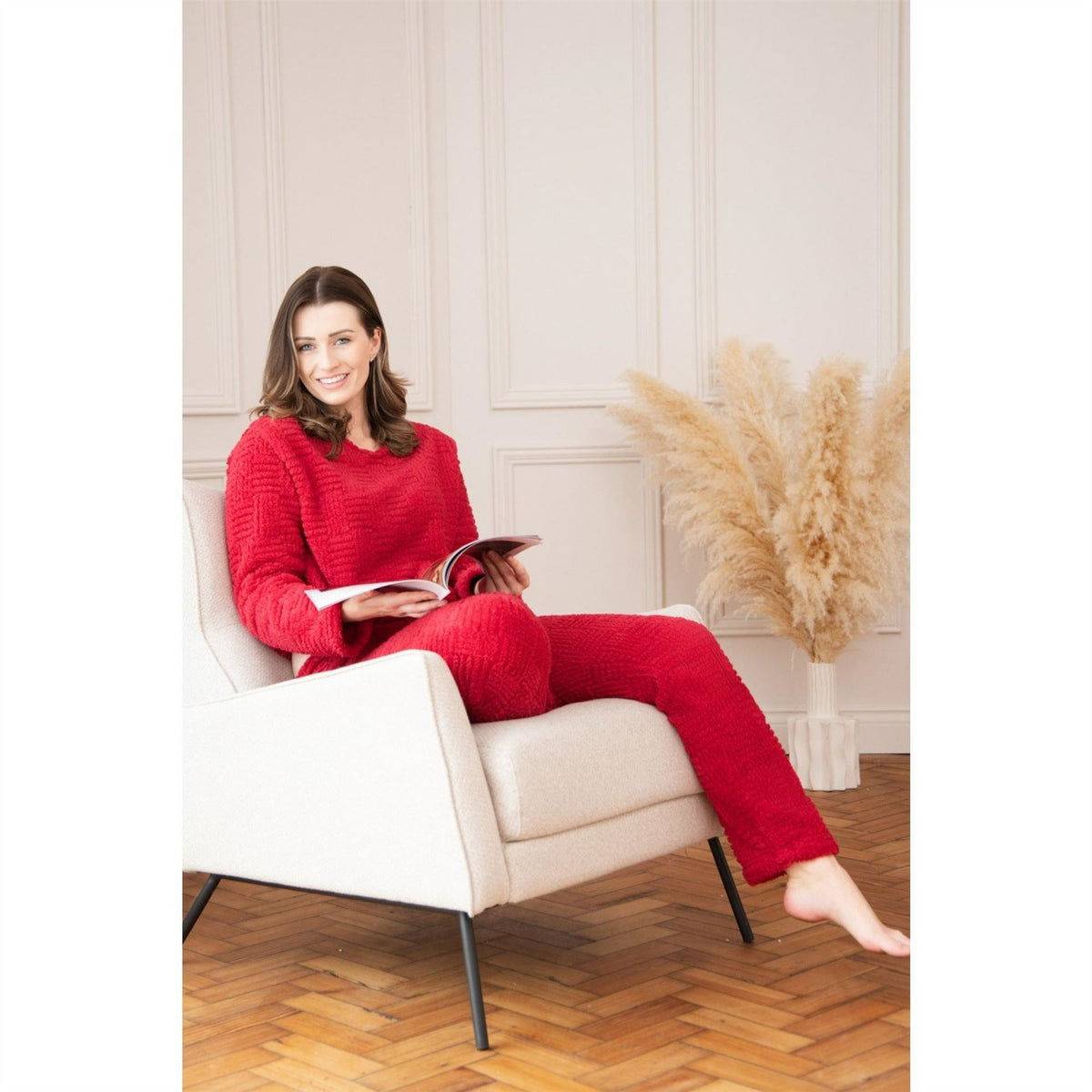 Camille Supersoft Textured Fleece Pyjamas With A Woven Pattern  And  Rope Detailing