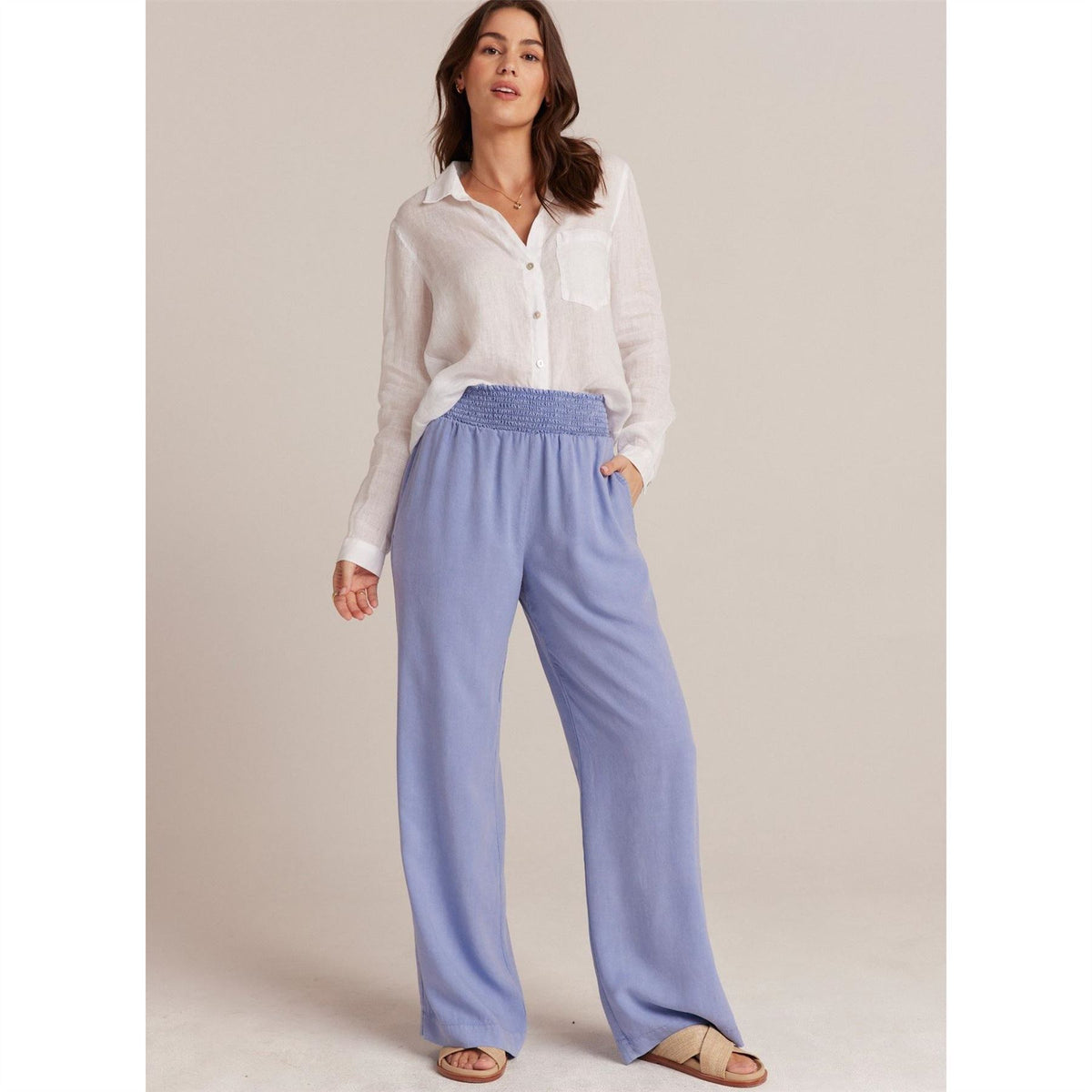 Bella Dahl Smock Waist Wide Leg Solid Patterned Trousers