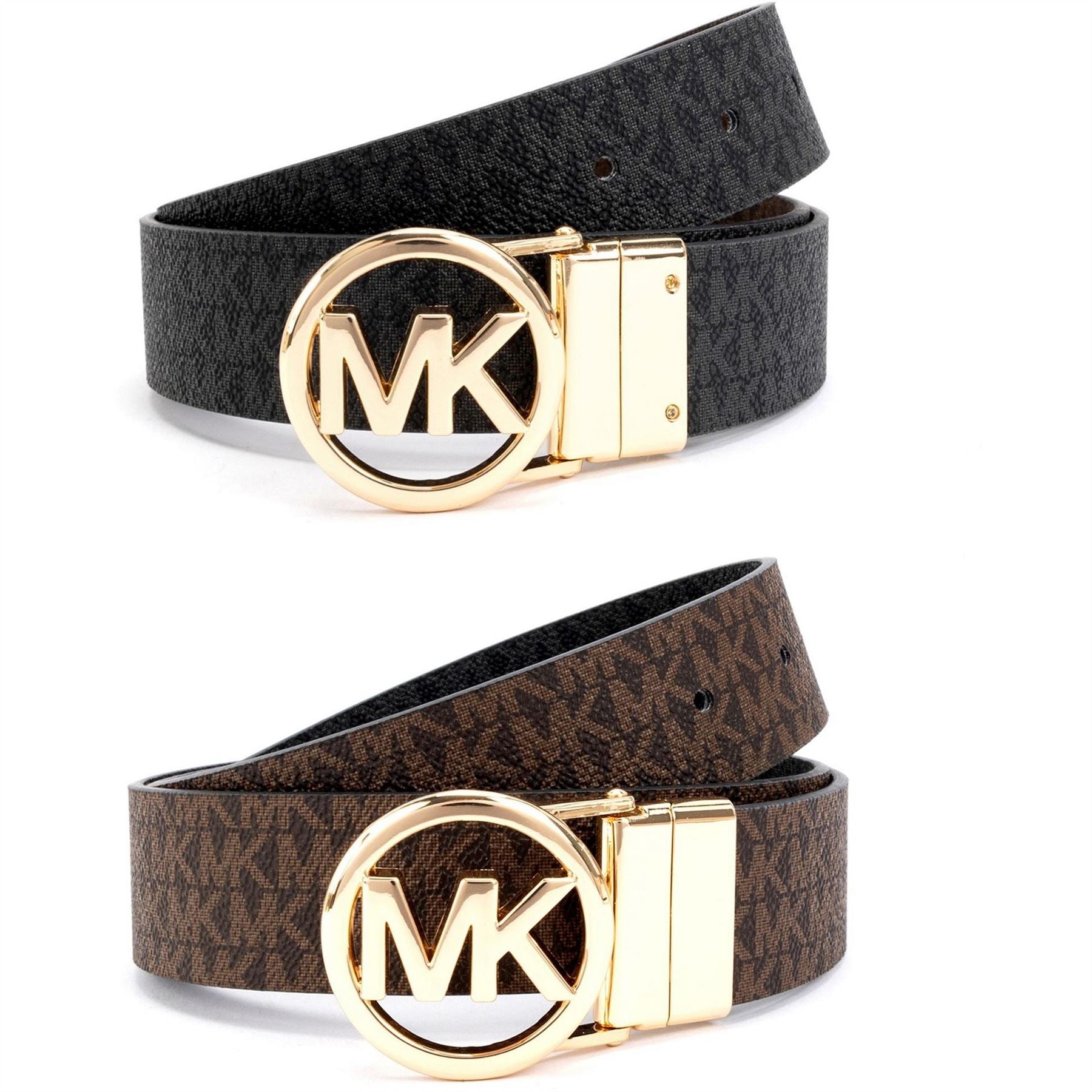 MICHAEL Michael Kors Round Logo Reversible Leather Belt