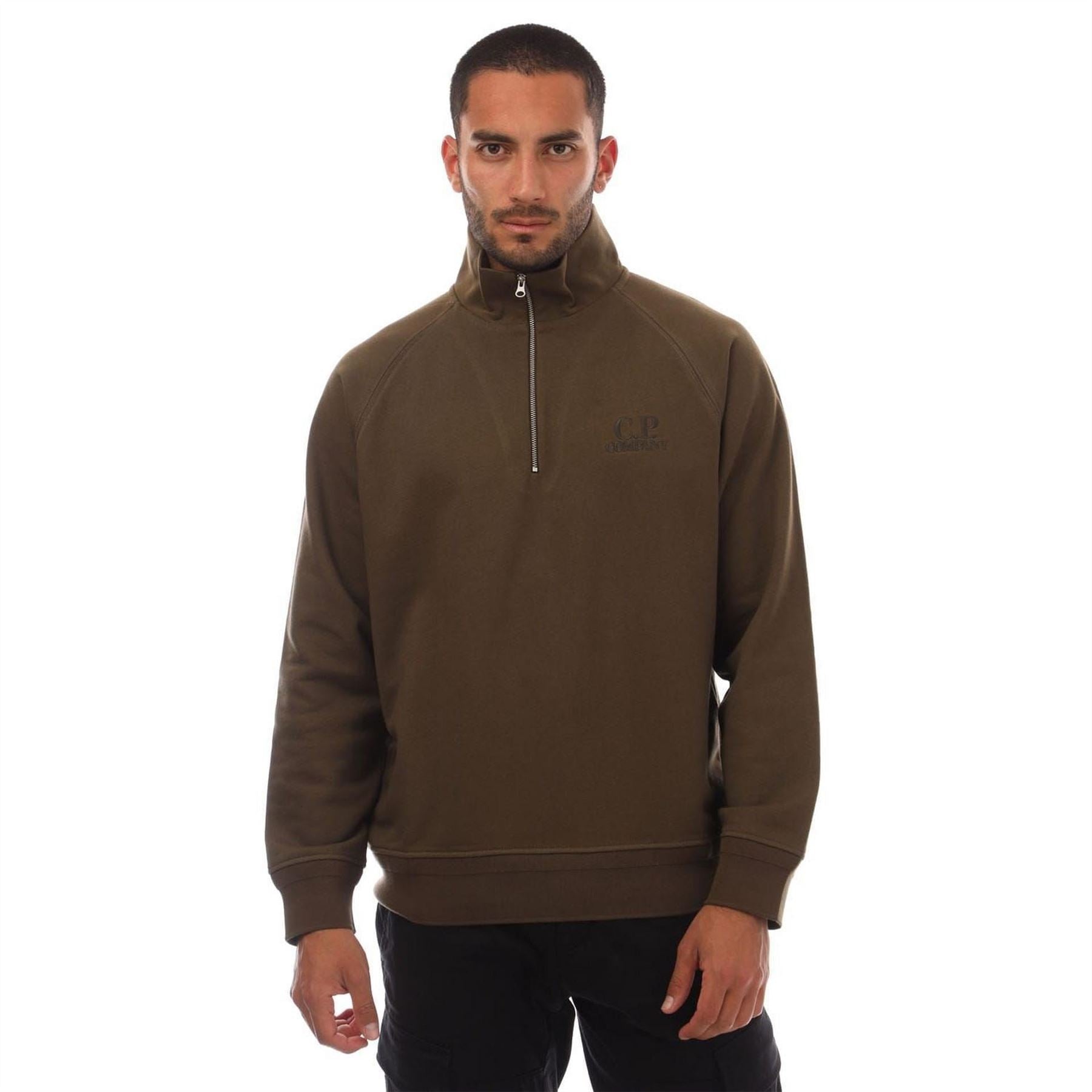 CP Company Raised Fleece Half Zip Logo Sweatshirt