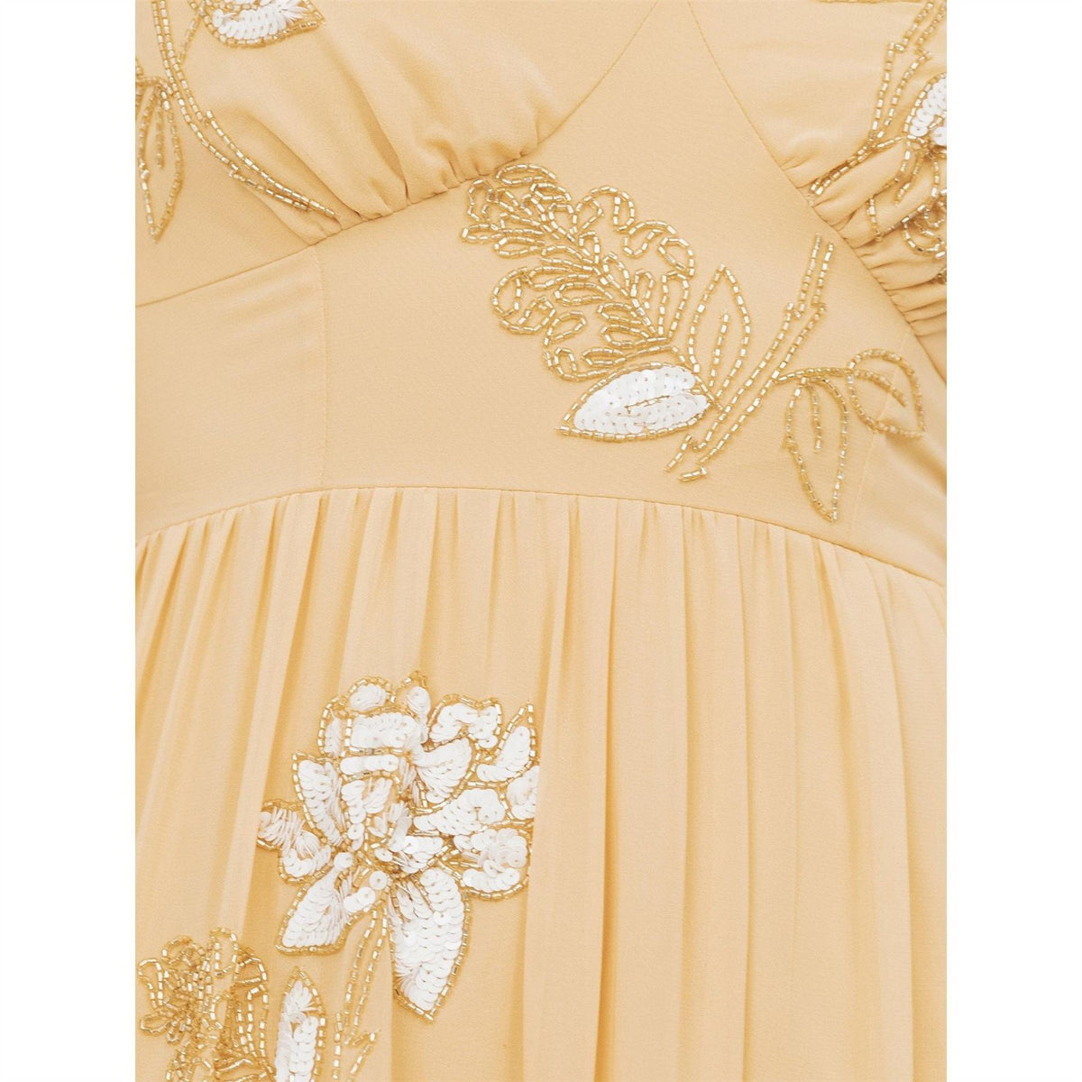 Maya Deluxe Buttercream Floral Embellished V Neck Midaxi Dress With Split