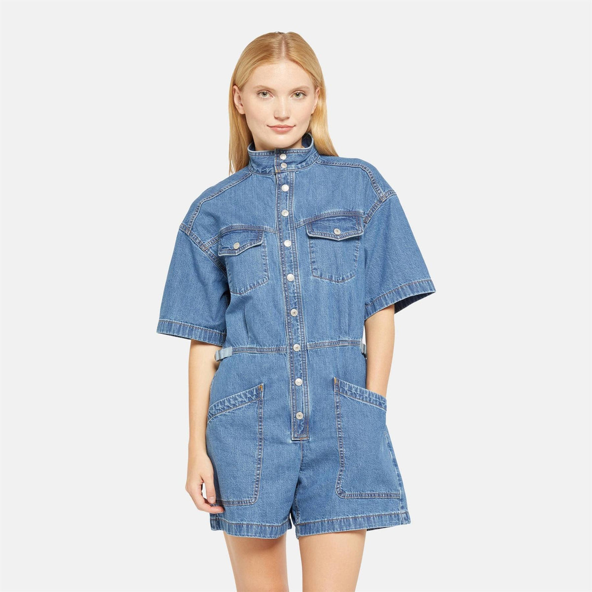 Levis Mock Neck Short Sleeve Double Flap Pocket Denim Playsuit