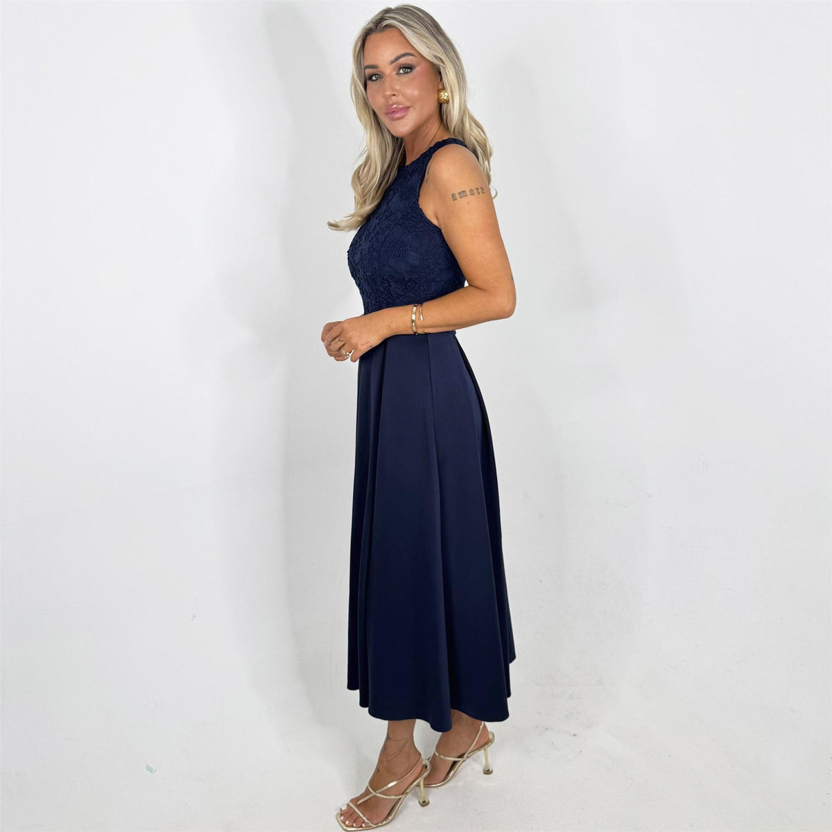 AX Paris Embroidered Top Overlay A Line Skirt Midi Dress