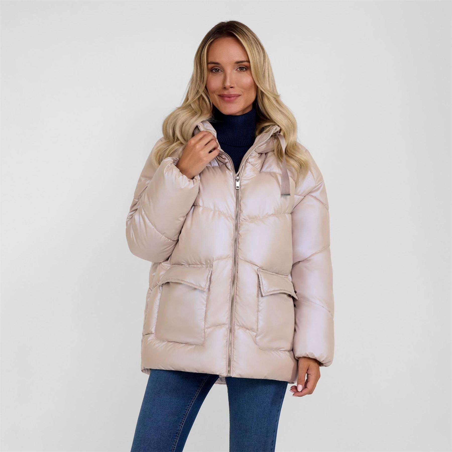 Minoti Women Quilted Short Jacket With Hood Zip Pockets Grey