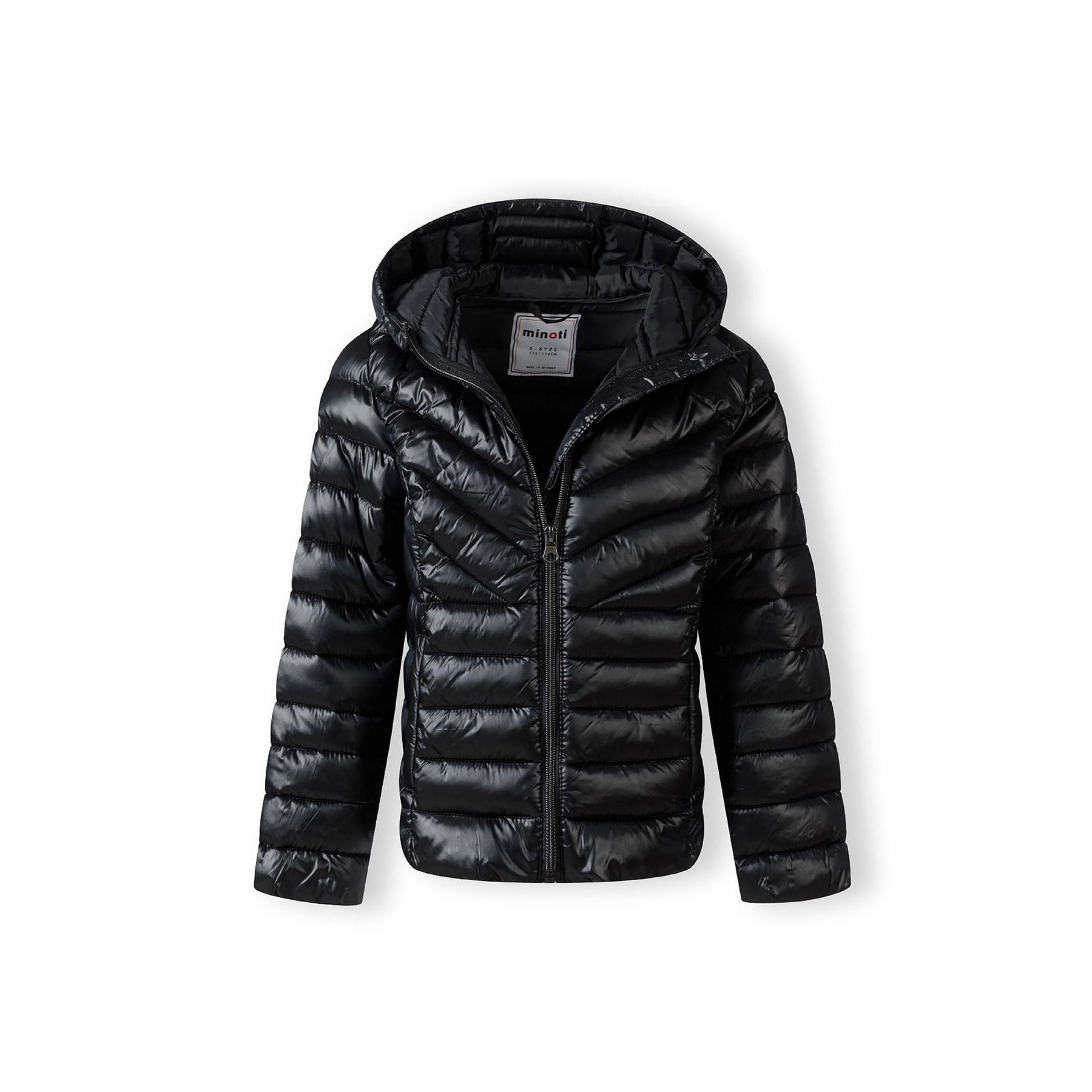 Minoti Girls Quilted Hooded Jacket Zip Fastening Black