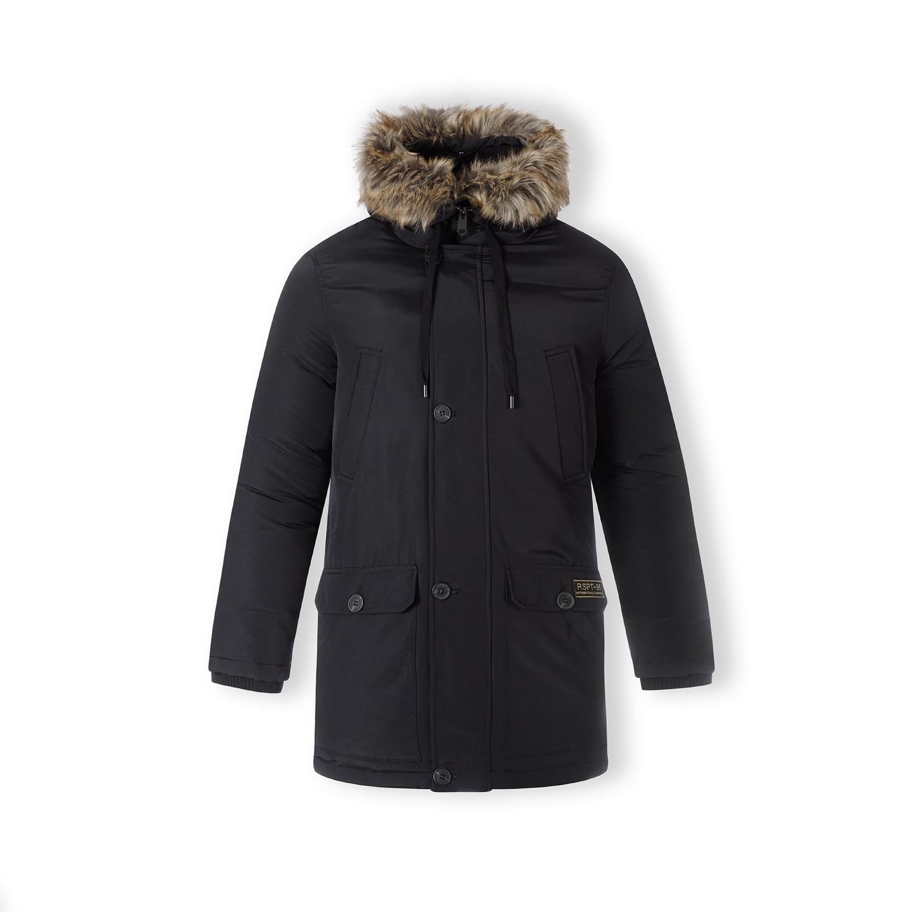Minoti Men Padded Parka Jacket With Faux Fur Hood Black