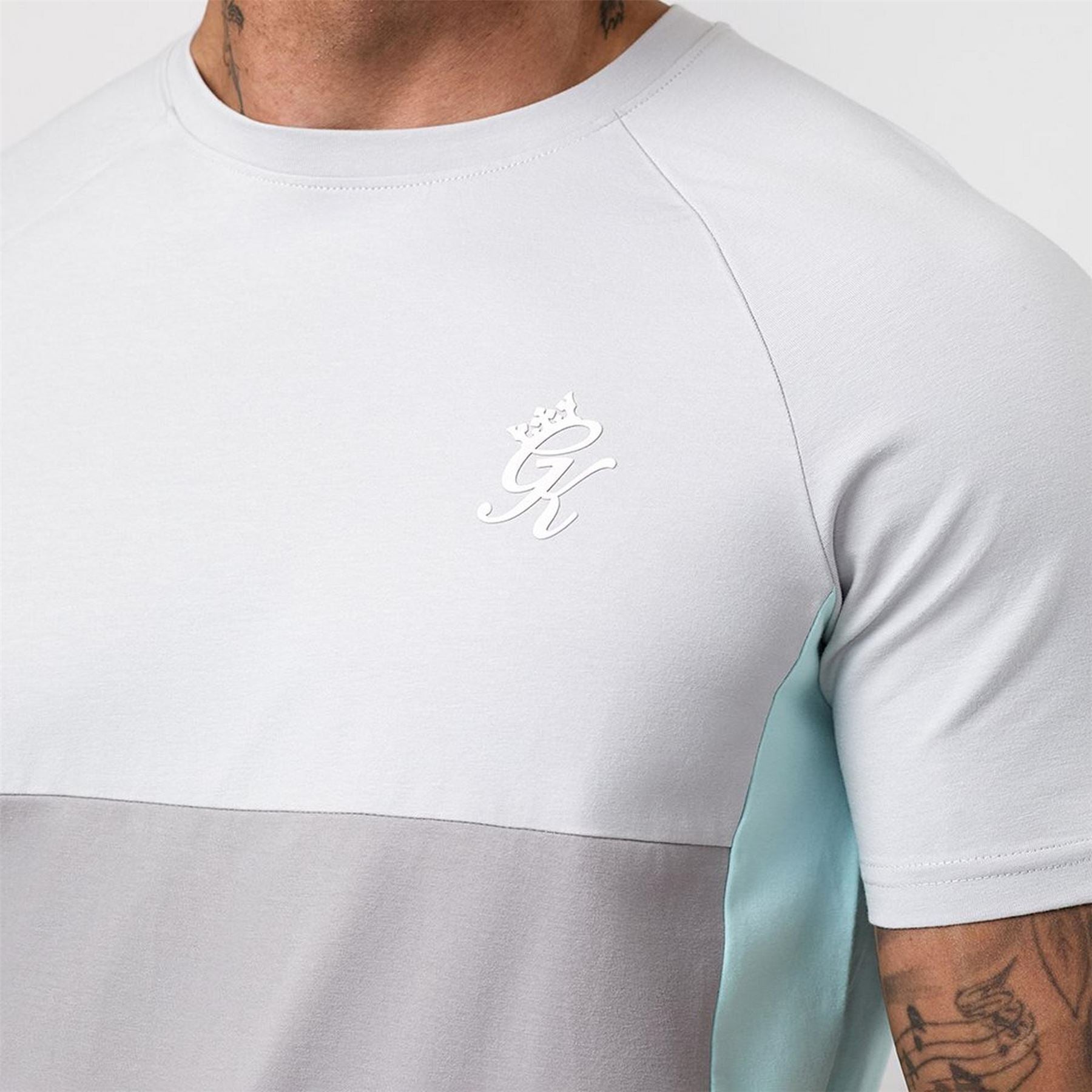 Gym King King Contrast Panel Jersey Tee   Urban Grey Light Grey Mint