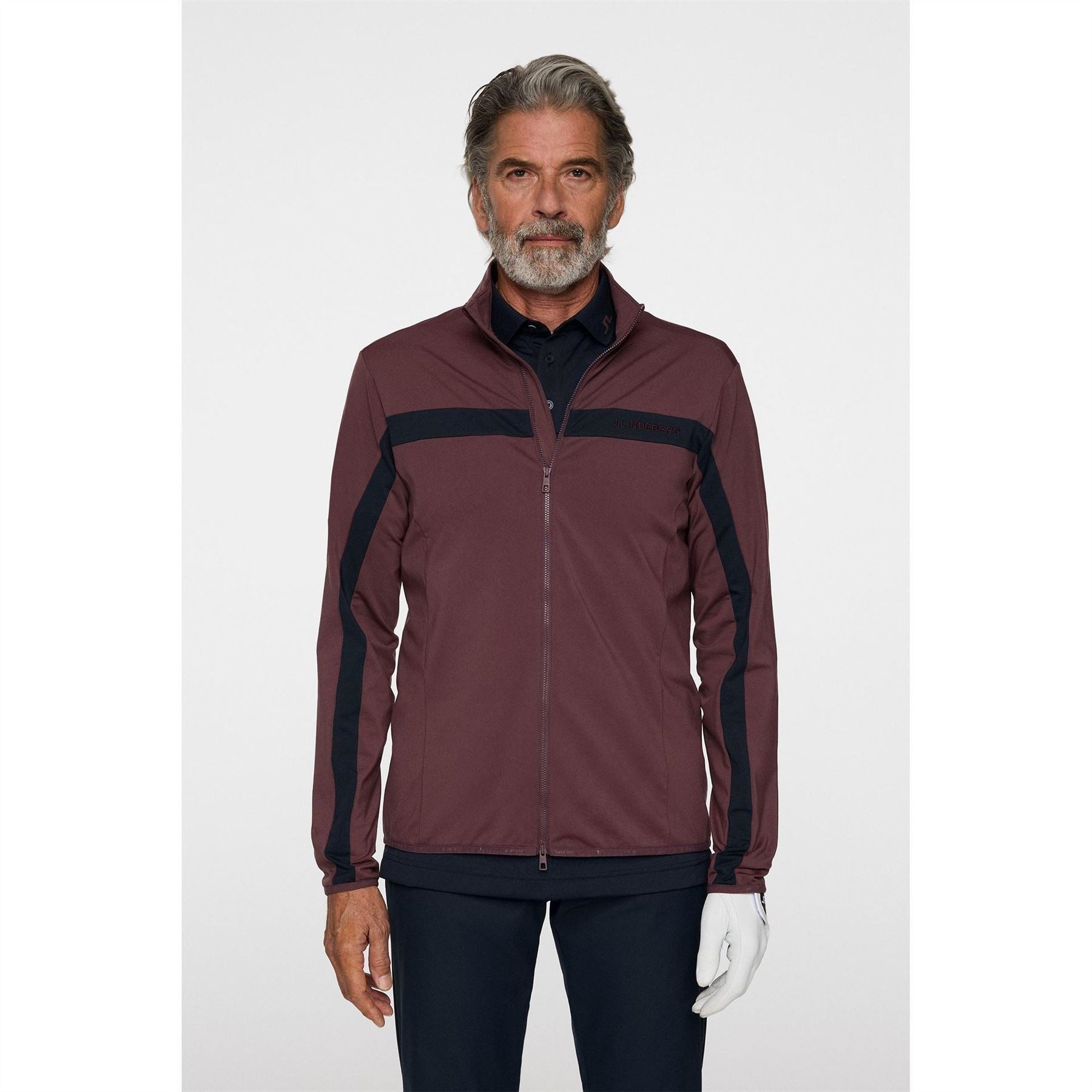 J Lindeberg Golf Jarvis Stripe Patterned Full Zipper Zipped Pocket Fitted Cuff Jacket