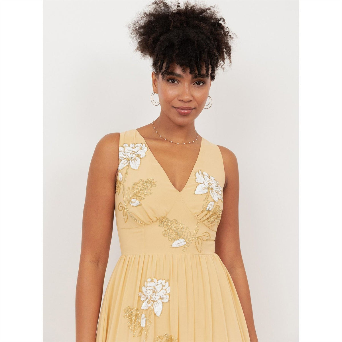 Maya Deluxe Buttercream Floral Embellished V Neck Midaxi Dress With Split