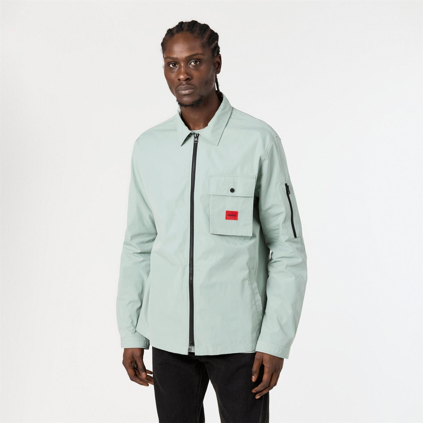 Hugo HUGO Emmond Cotton Long Sleeve Zip Overshirt   Contemporary Design with Logo Detail