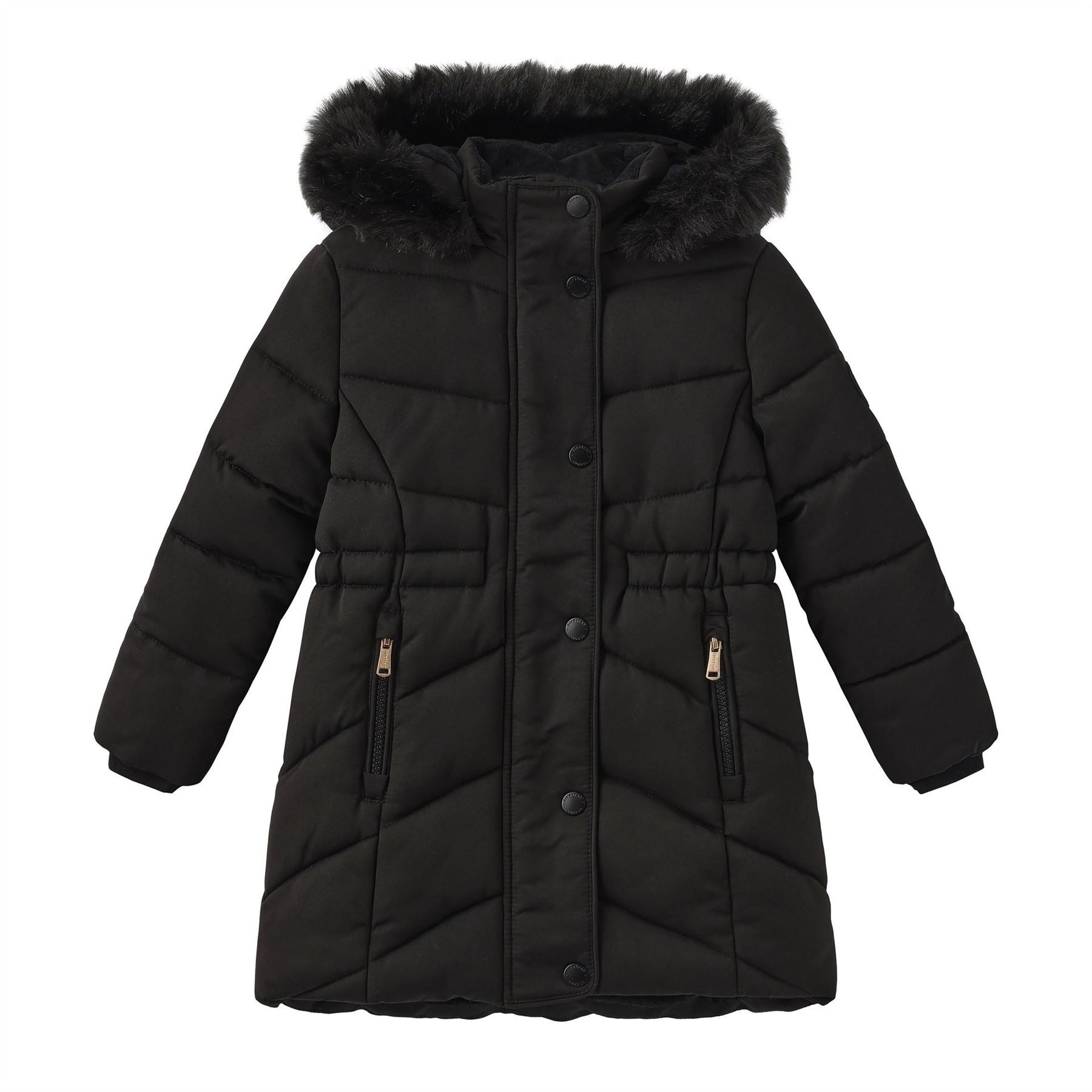 Firetrap Faux Fur Trim Detachable Hood Long Sleeve Short Puffer Jacket