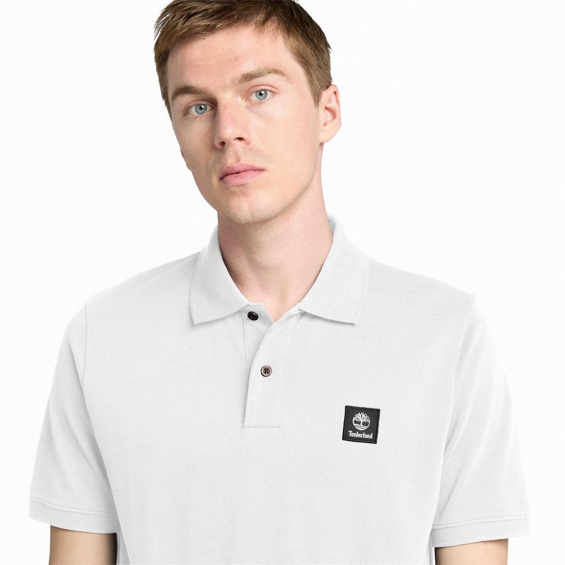 Timberland Woven Badge White Short Sleeve Polo Shirt