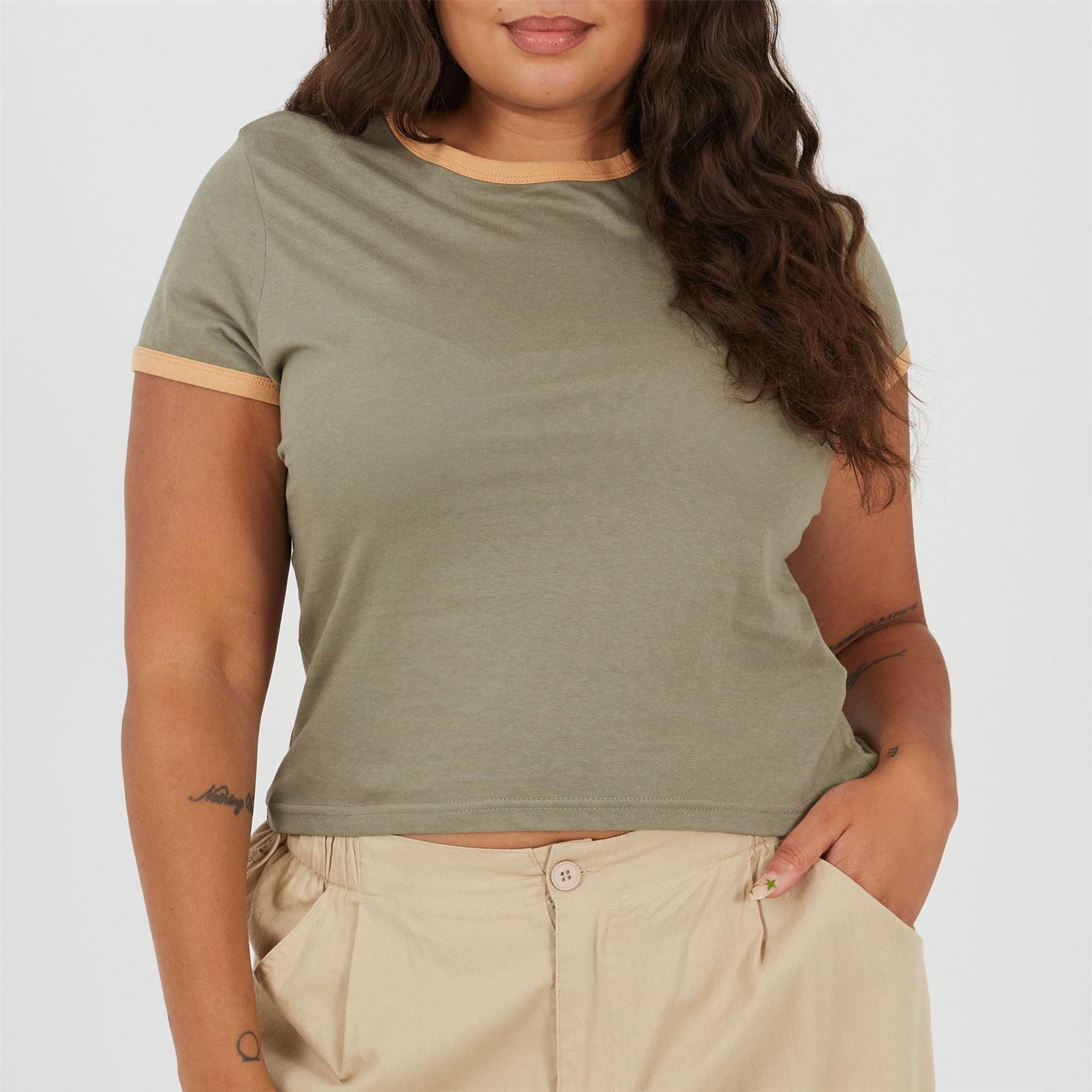 Brave Soul Plus Size Short Sleeve T Shit With Contrast Neck And Sleeve Rib