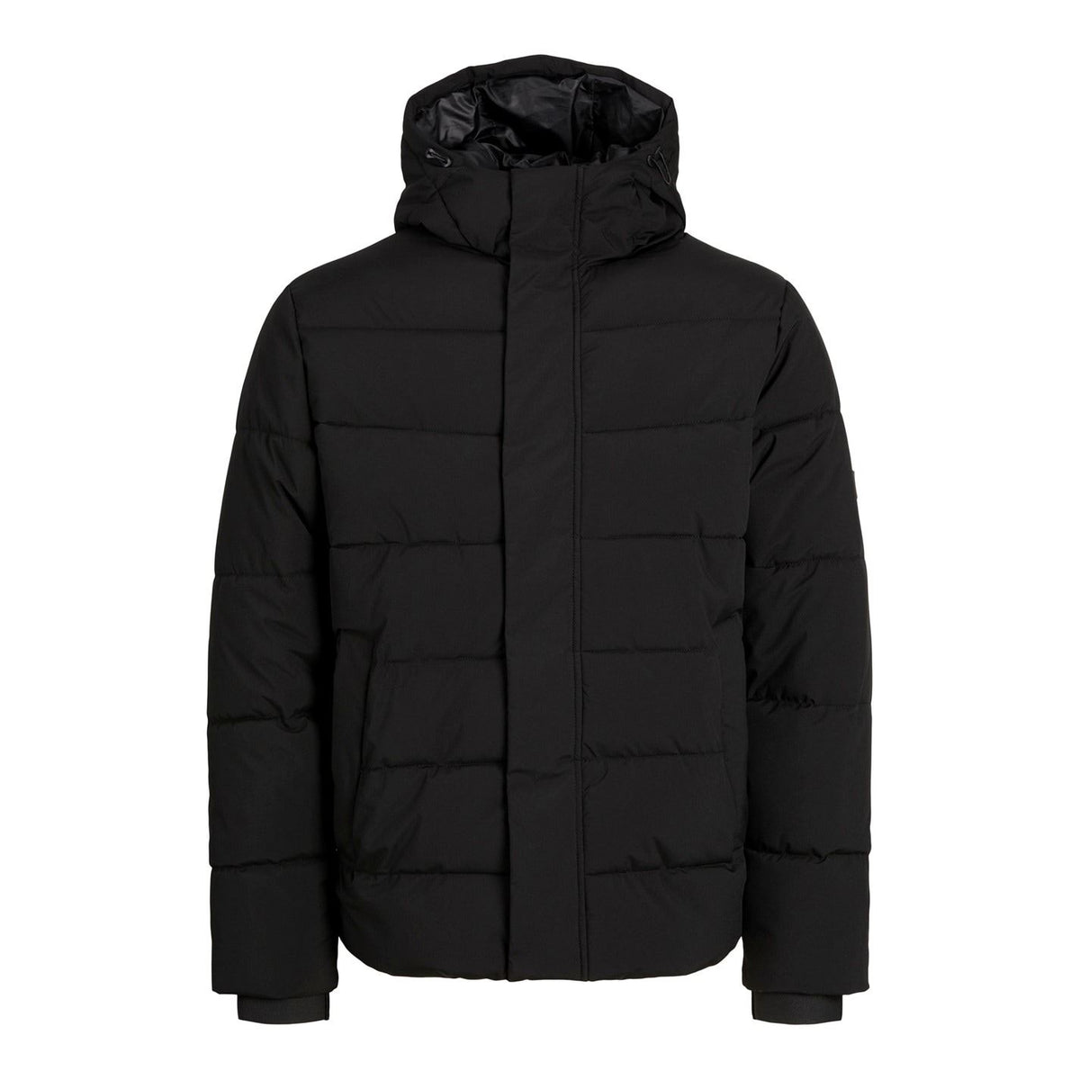 Jack and Jones Solid Patterned Hooded Ribbed Cuff Puffer Jacket
