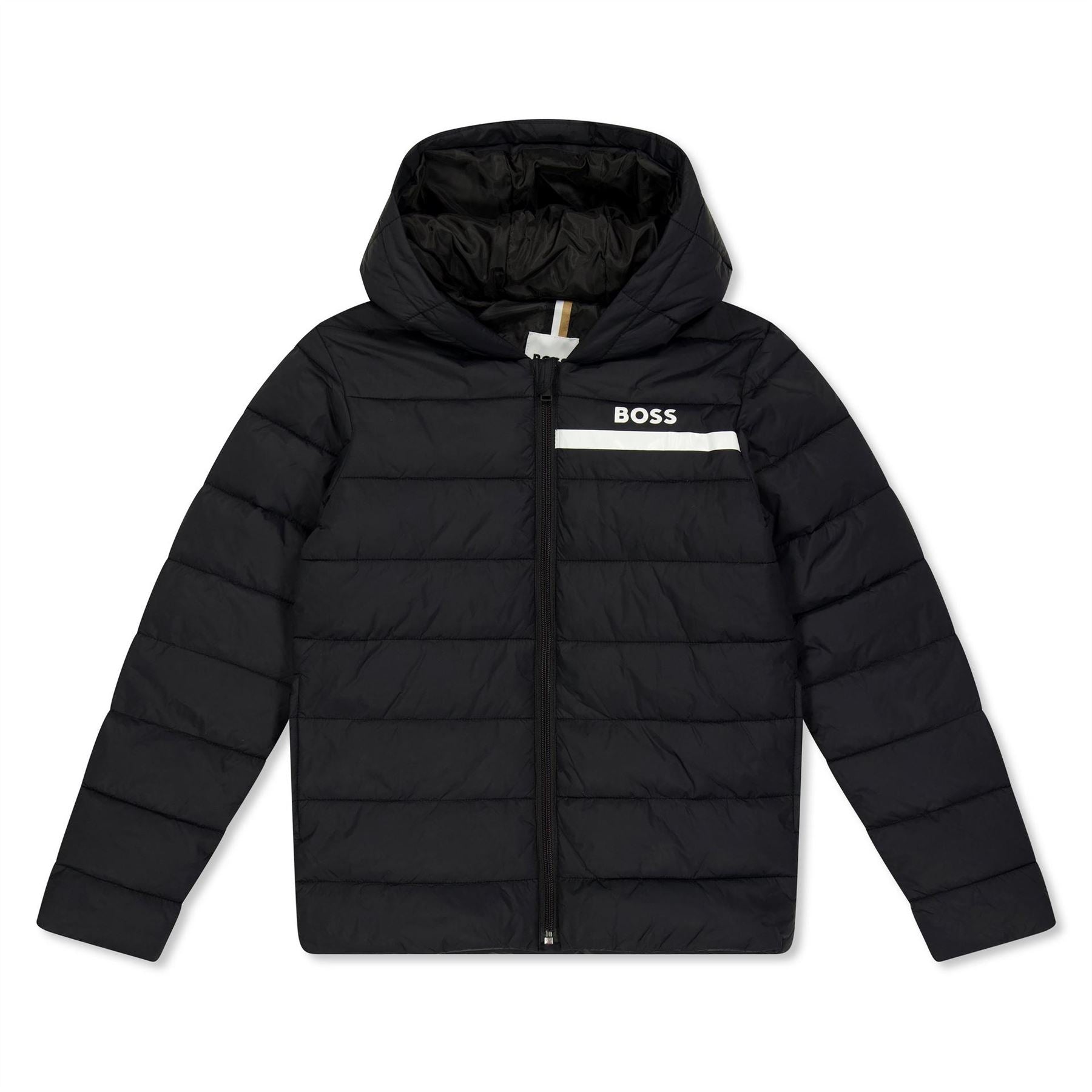 Boss Hooded Neck Horizontal Stripe Patterned Puffer Jacket