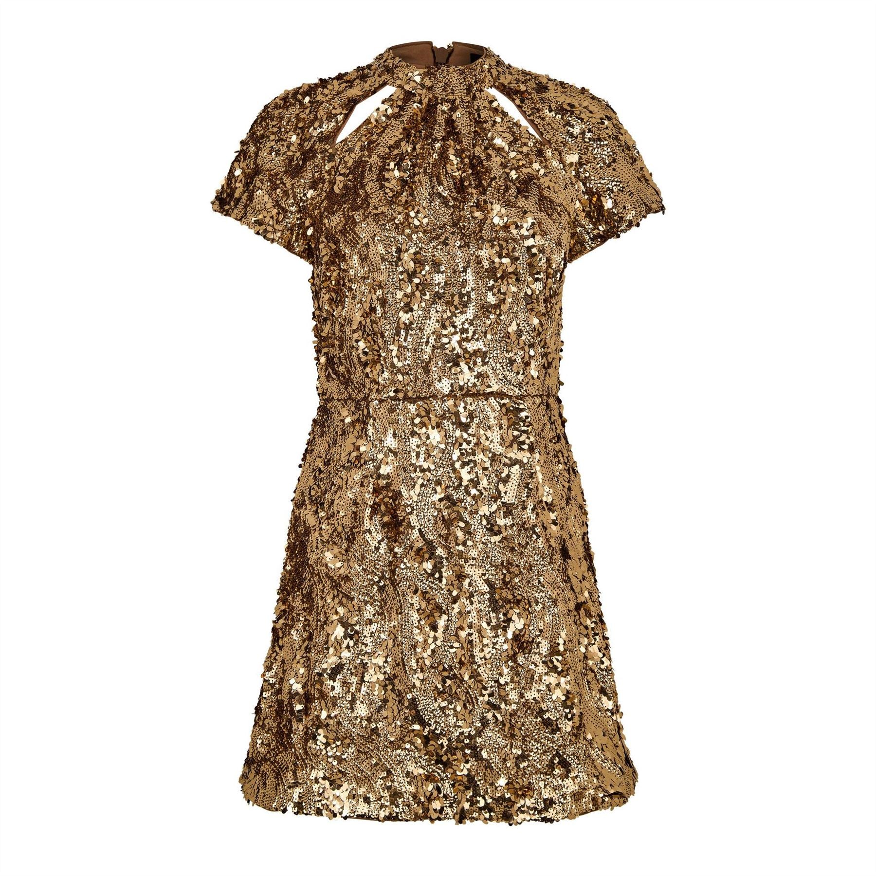 French Connection Sequin High Neck Mini A-Line Dress