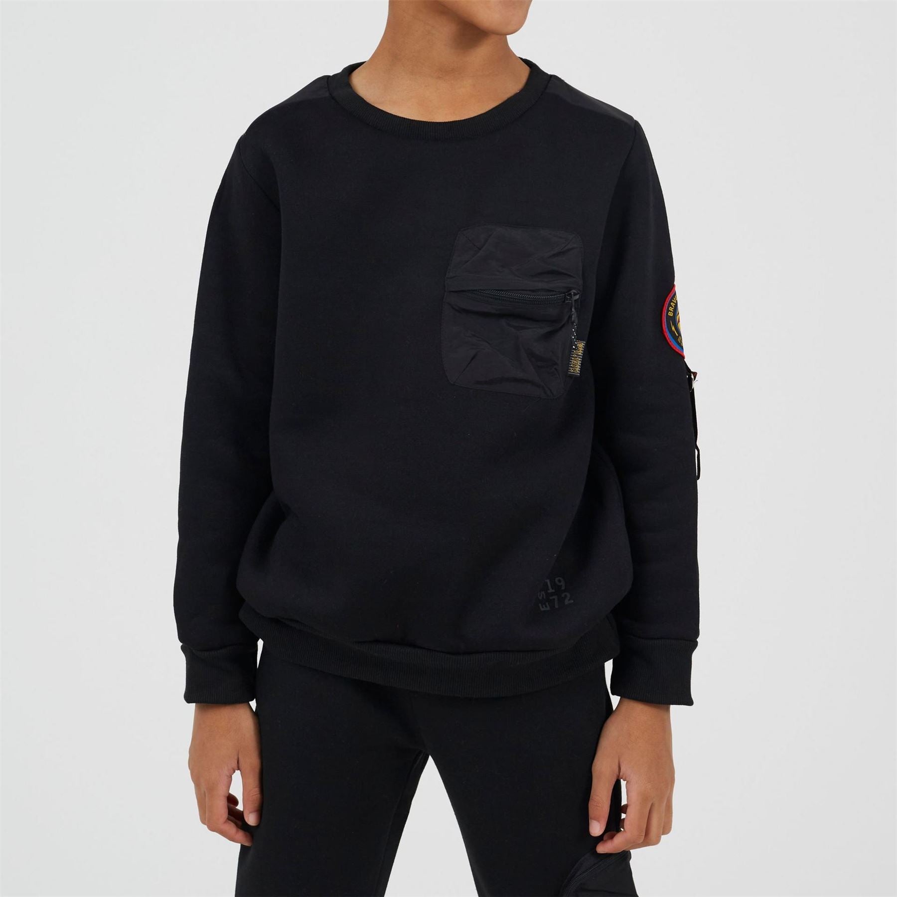 Brave Soul Crew Neck Ribbed Collar Long Sleeve Sweatshirt