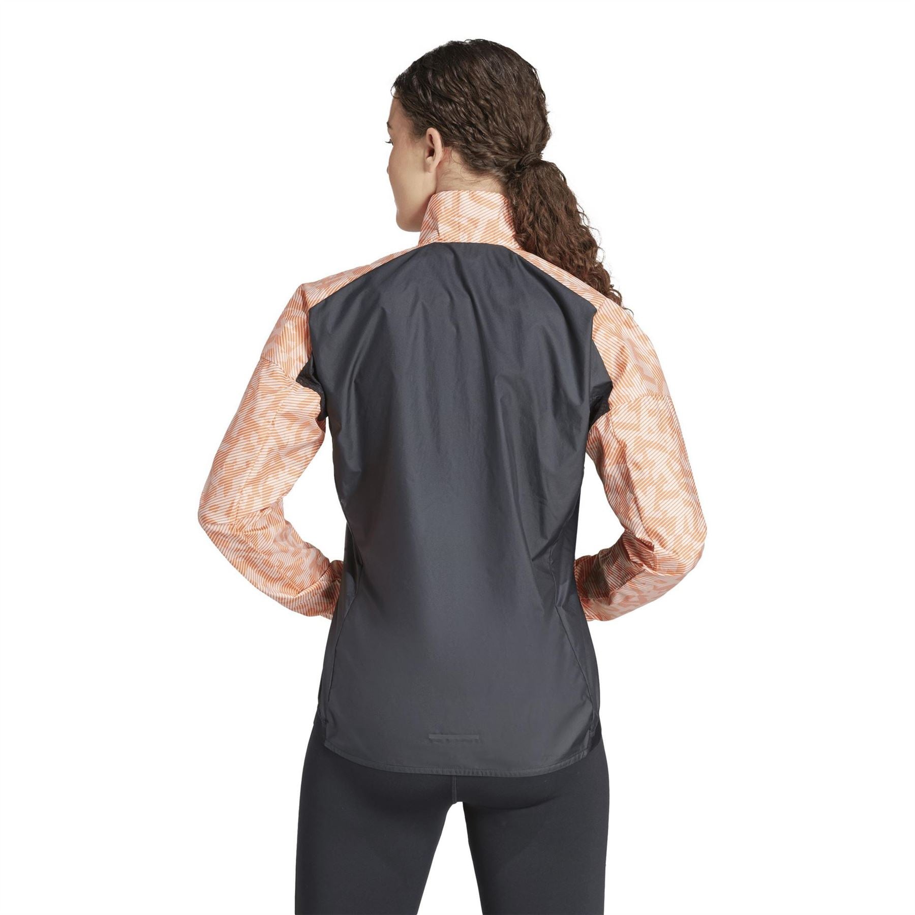 adidas Trail Geometric Patterned Running Jacket with Front Zipper Pocket