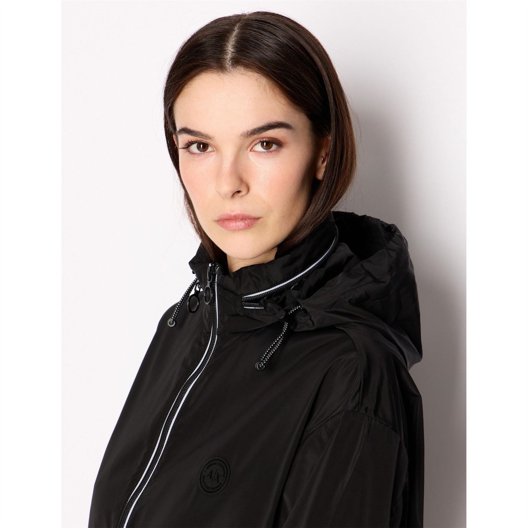Armani Exchange High Neck Relaxed Fit Short Rain Jacket