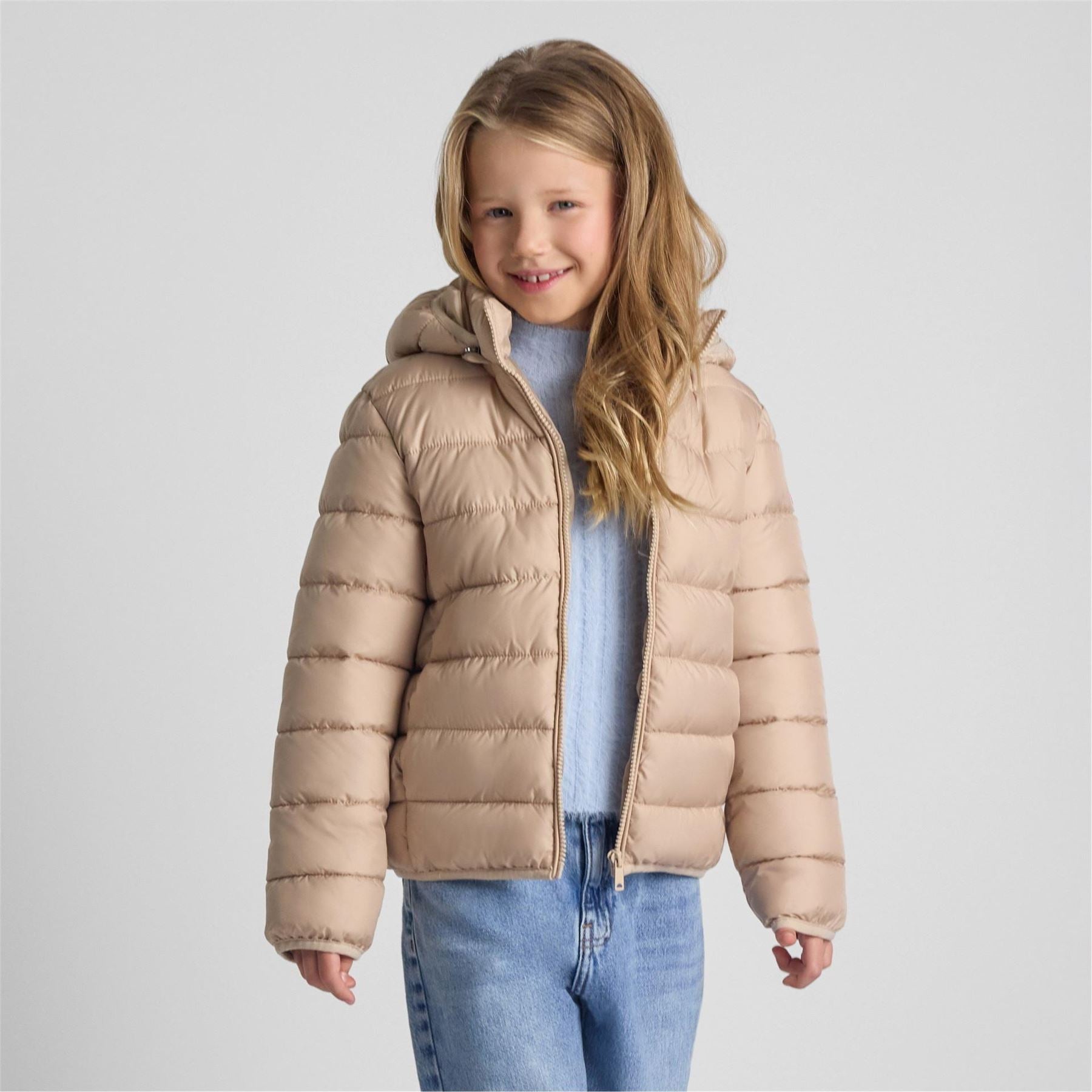 Minoti Girls Quilted Jacket With Zip Removable Hood Beige