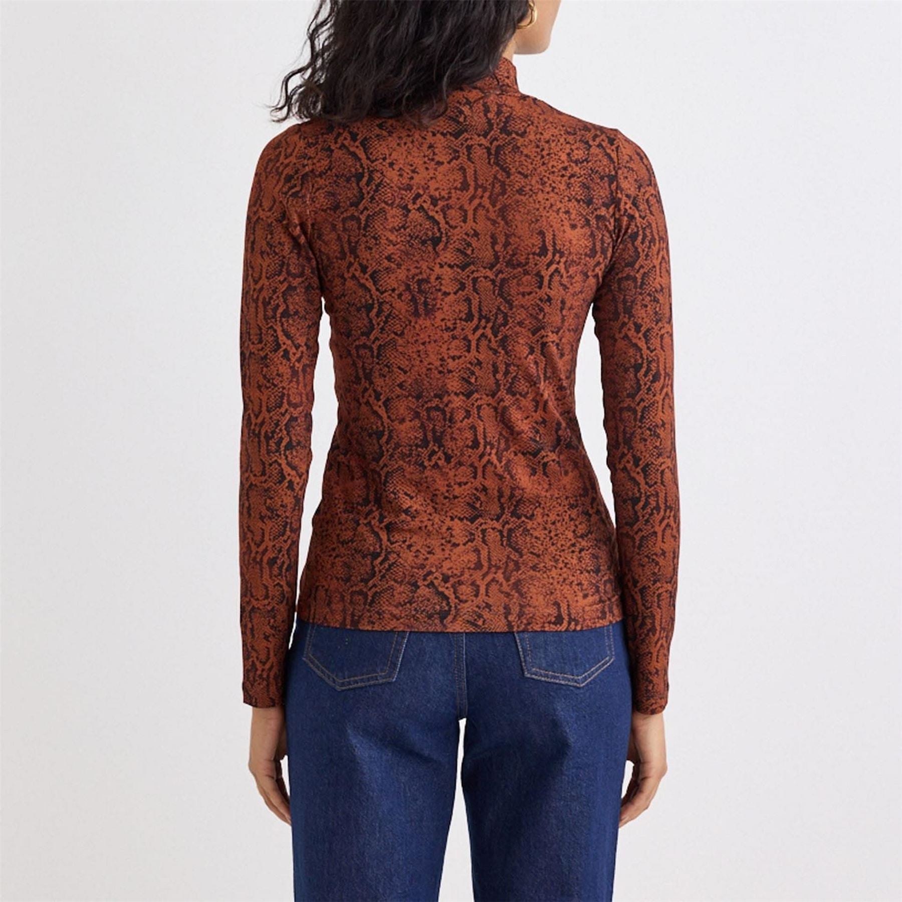 Nobodys Child Snake Print Funnel Neck Long Sleeve Top