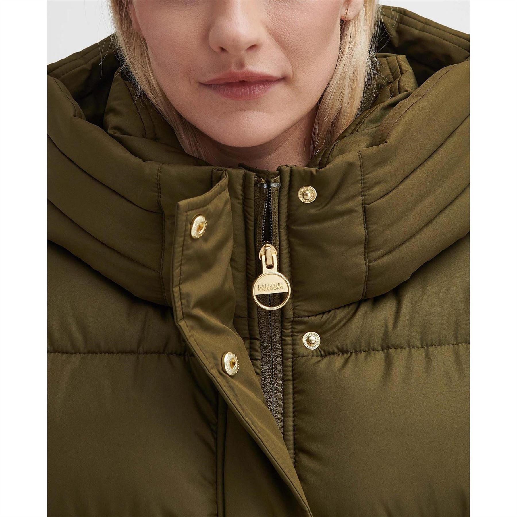 Barbour International Barron Quilted Funnel Collar Long Puffer Jacket