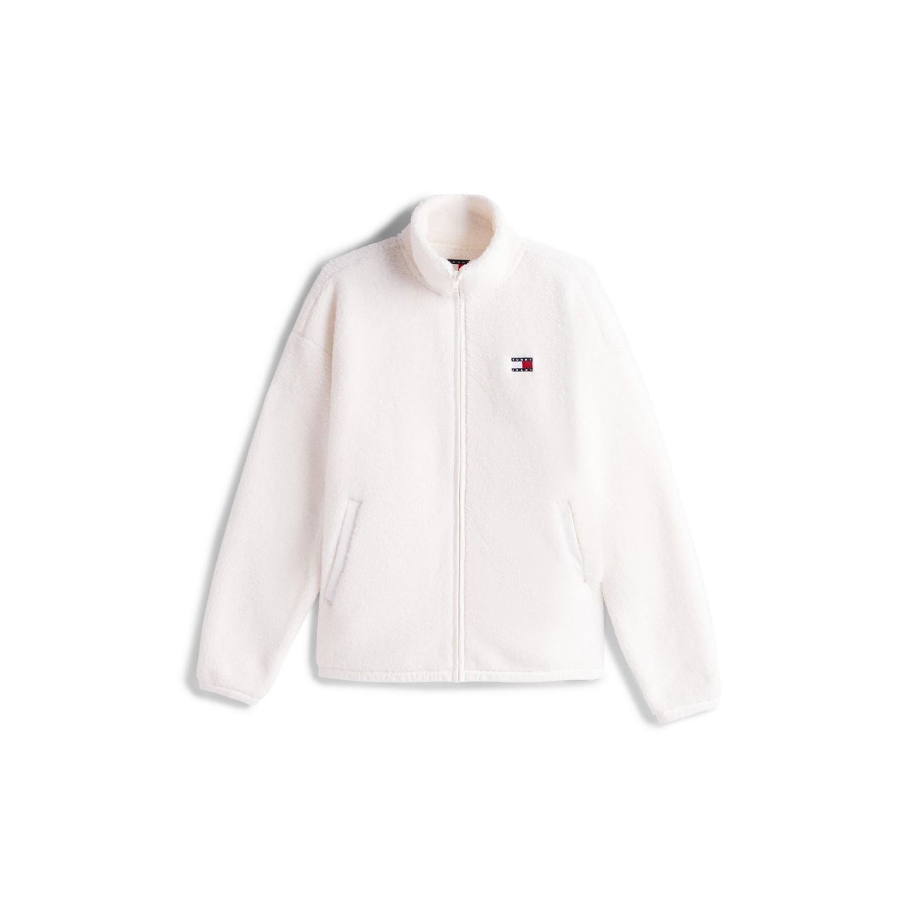 Tommy Jeans Solid Patterned Teddy Jacket with Quarter Zipper