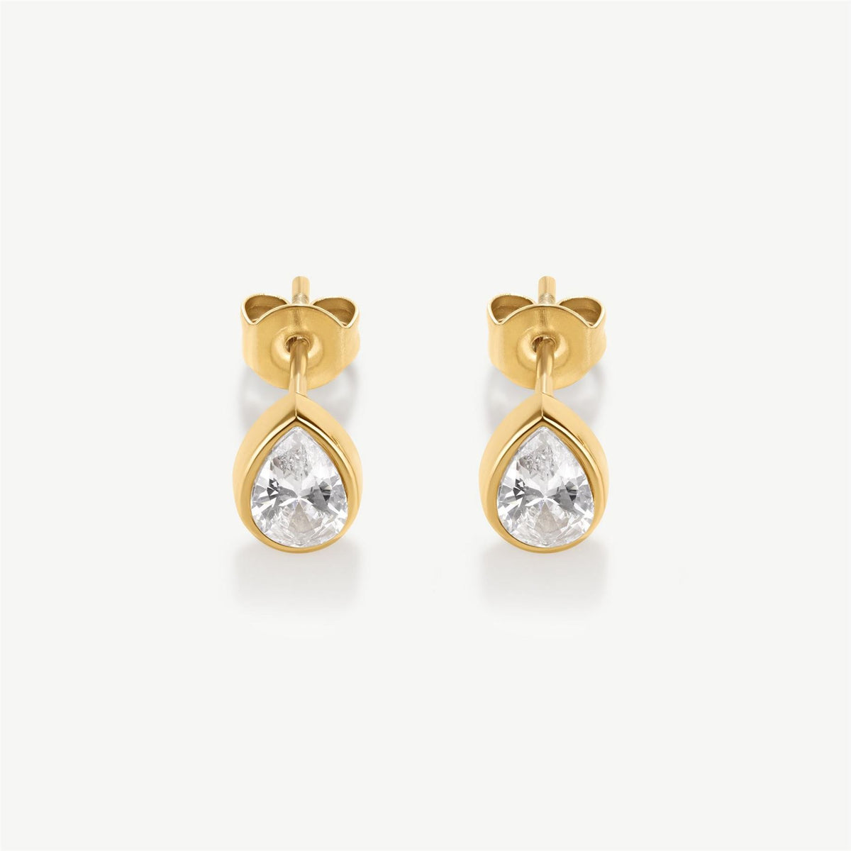 D.Louise Pear Bezel Diamond Gold Stud Earrings