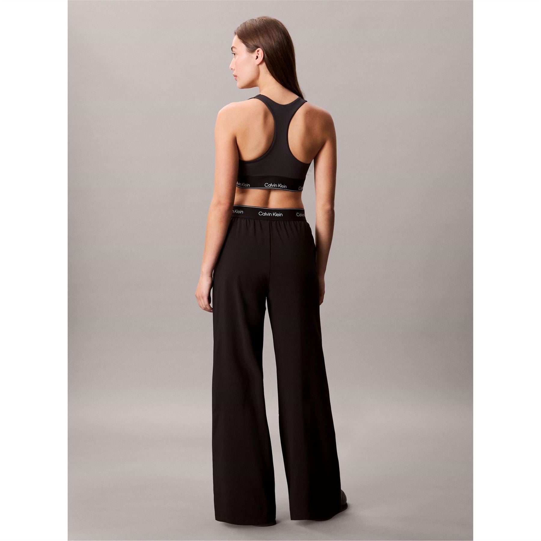 Calvin Klein Solid Patterned Wide Leg Fleece Joggers