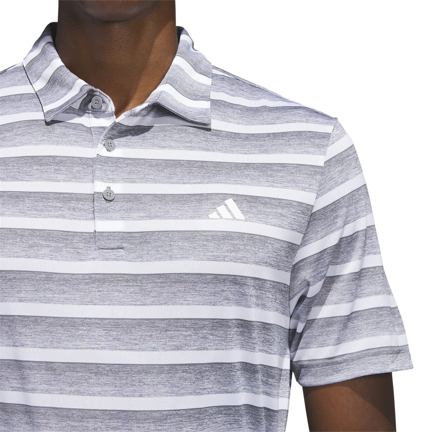adidas Mens Two Color Striped Golf Polo Shirt