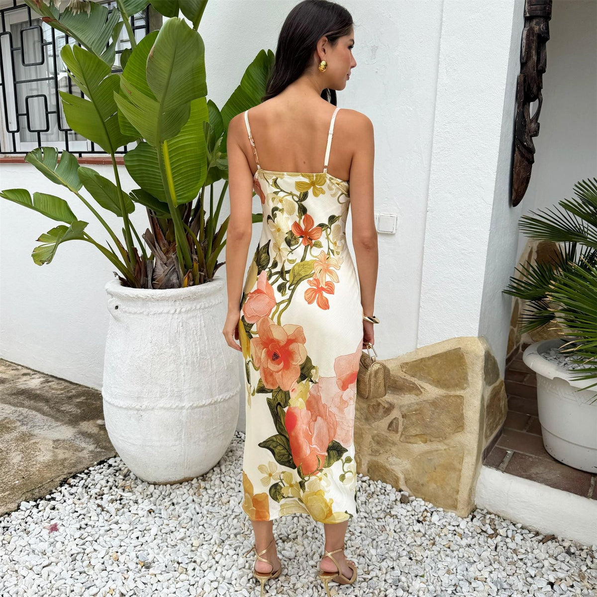 AX Paris Floral Print Strappy Cowl Neck Slip Midi Dress