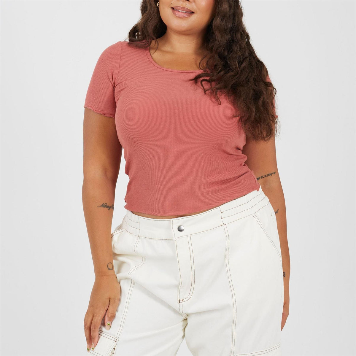 Brave Soul Plus Size Basic Ribbed Short Sleeve T-Shirt