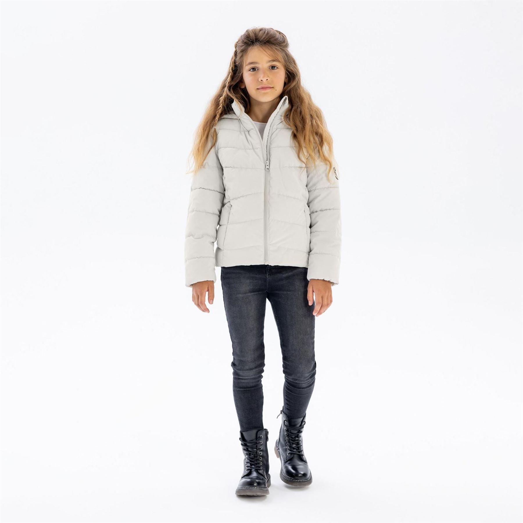 Minoti Girls Padded Jacket Velvet Feel Grey