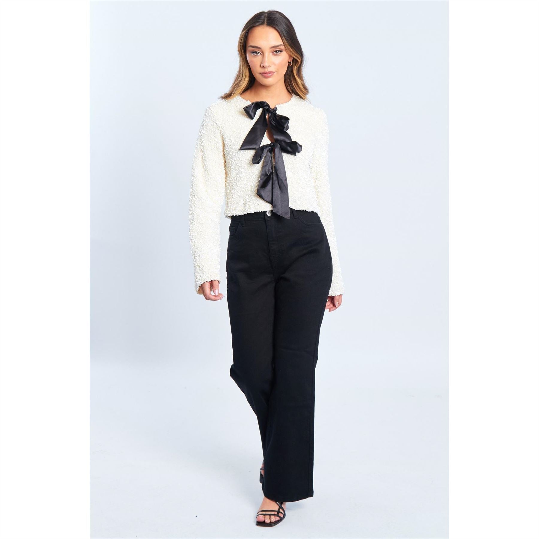 Be You Sequin Bow Crew Neck Long Sleeve Top