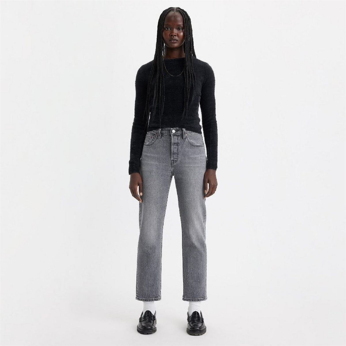 Levis 501 Cropped Mid Rise Cotton Straight Leg Jeans
