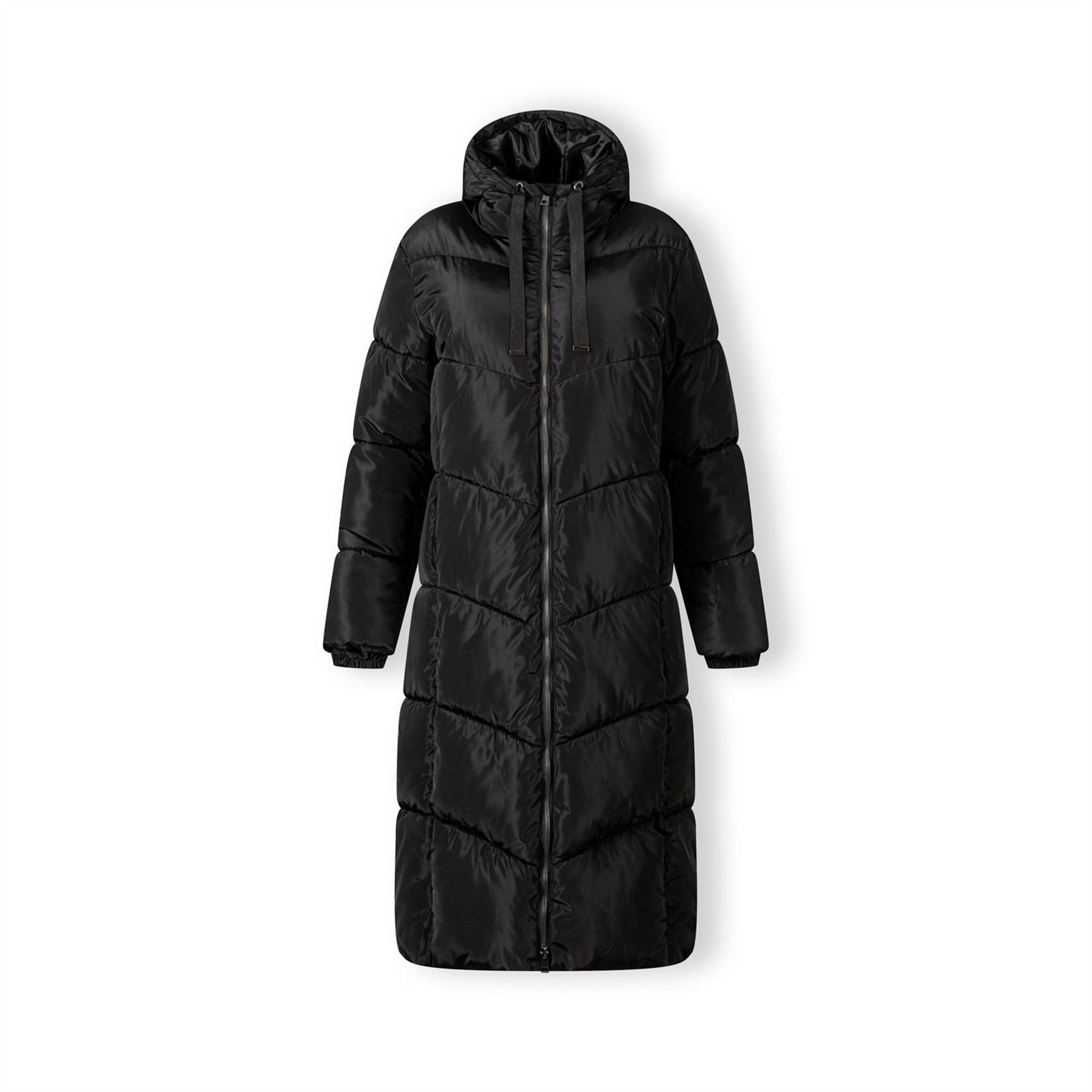 Minoti Women Long Quilted Winter Jacket With Contrast Zip And Drawstring Hood Black