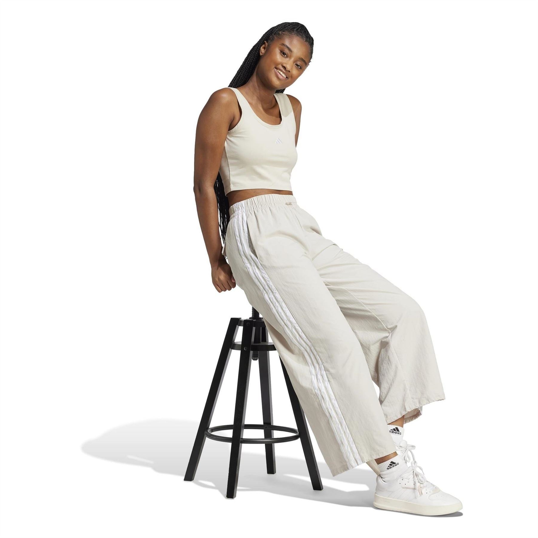 adidas Womens Essentials 3 Stripes Lifestyle Woven Parachute Tracksuit Bottoms