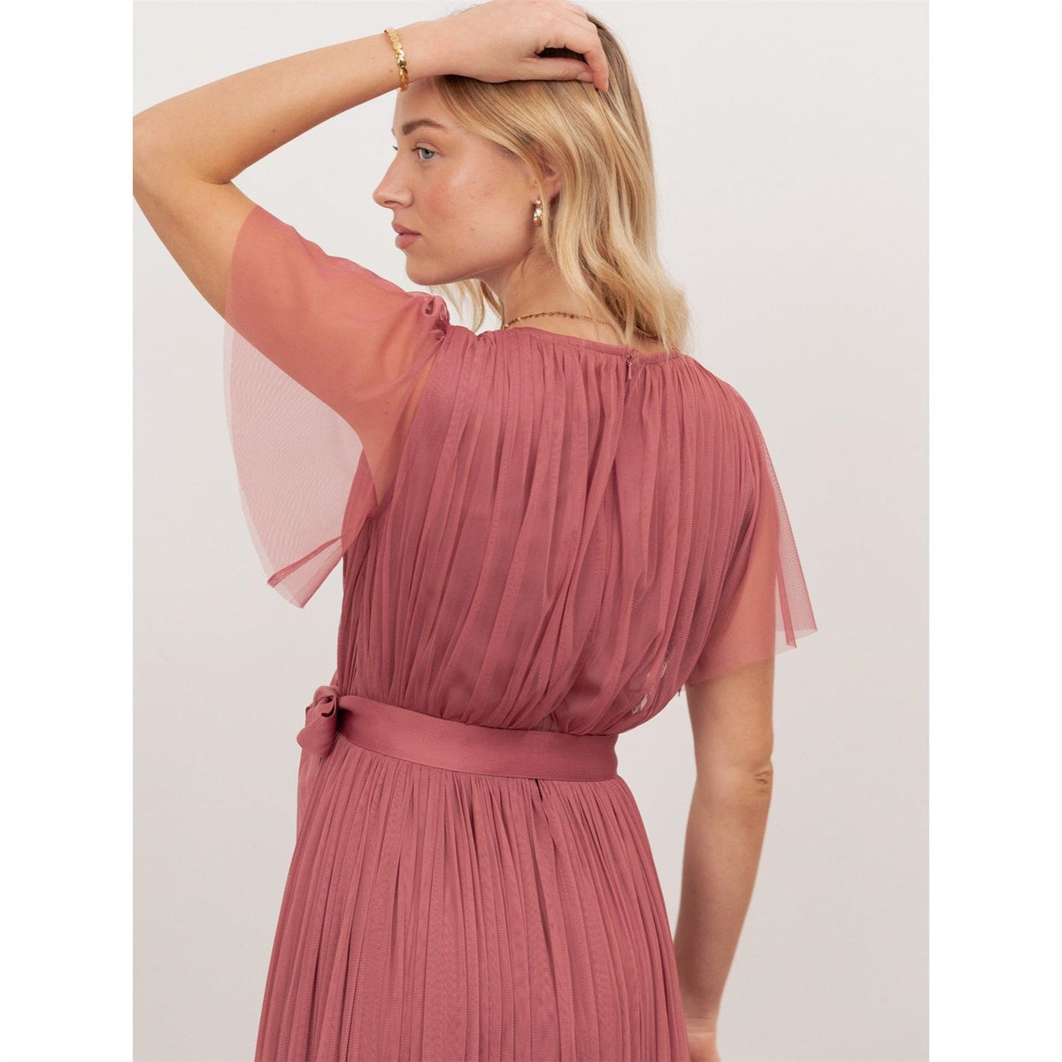 Anaya With Love With Love Recycled Faded Rose Tulle Faux Wrap Short Sleeve Maxi Dress