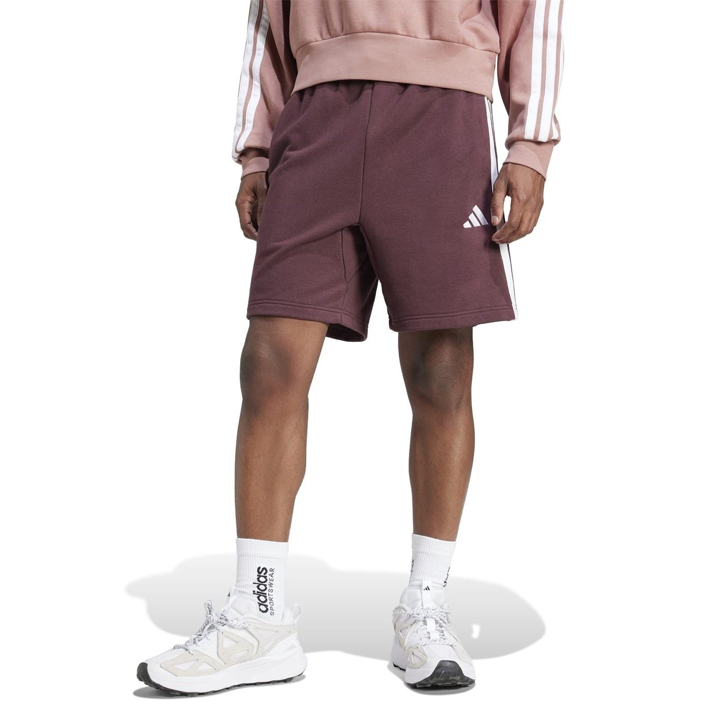 adidas Mens Essentials 3 Stripe Fleece Shorts