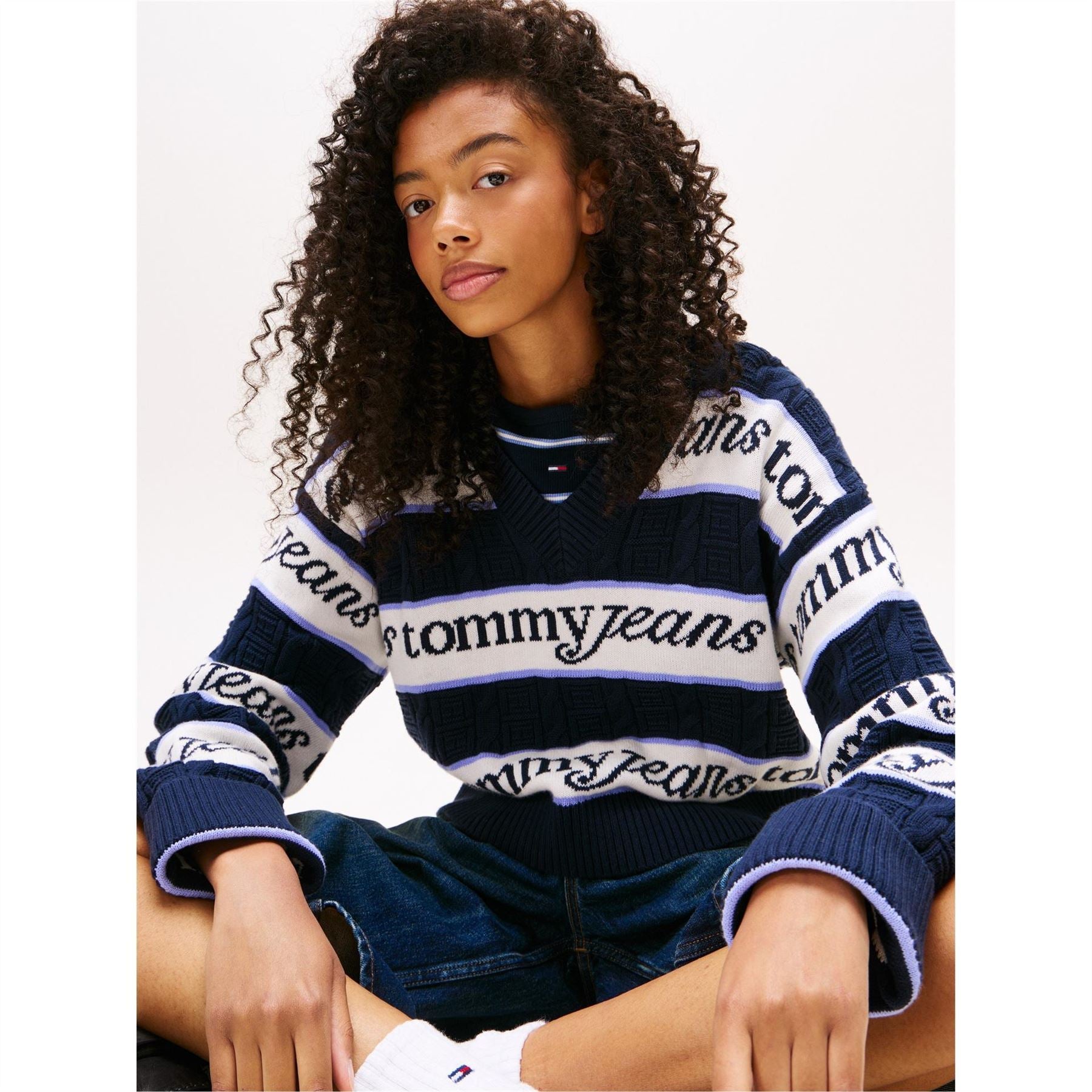 Tommy Jeans Lacoste Lettering V-Neck Long Sleeve Sweater