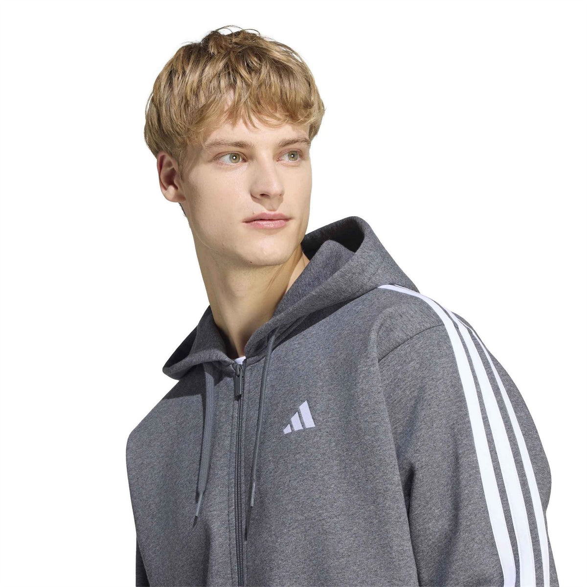 adidas Mens Essentials Fleece 3 Stripes Full Zip Hoodie