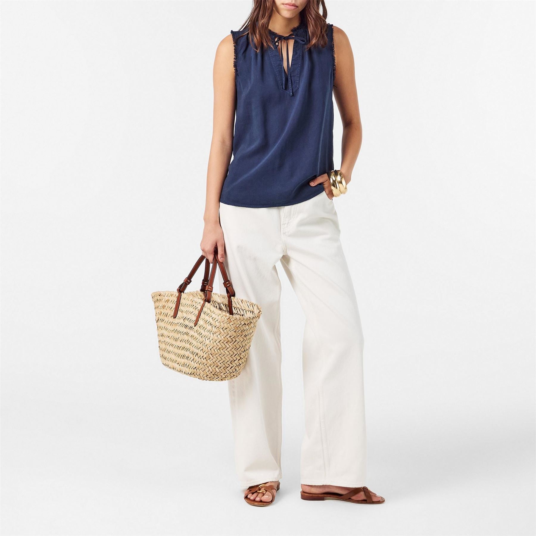 Bella Dahl Frayed Relaxed Fit Tie Neck Sweatshirt