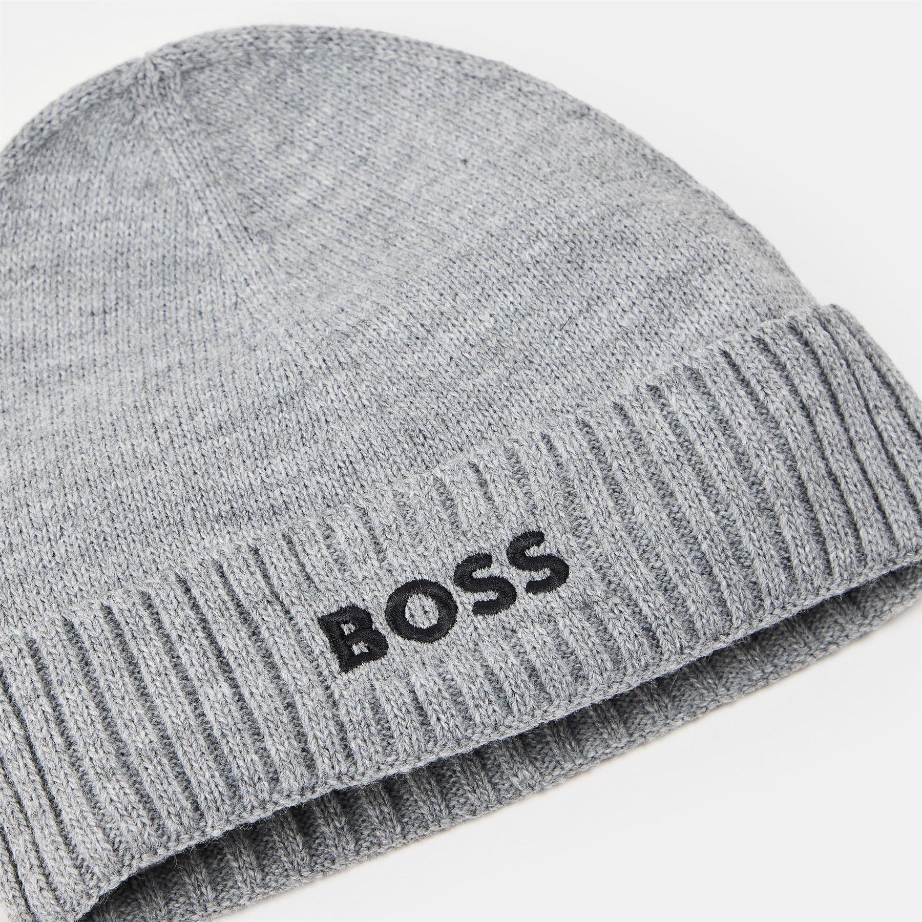Boss Asport Wordmark Embroidered Logo Soft Feel Ribbed Cord Effect Turn Up Brim Beanie