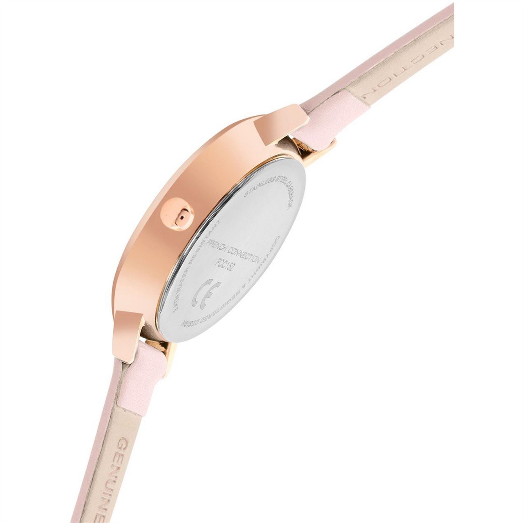 French Connection Connection Rose Case Round Shape Pink Strap Quartz Watch